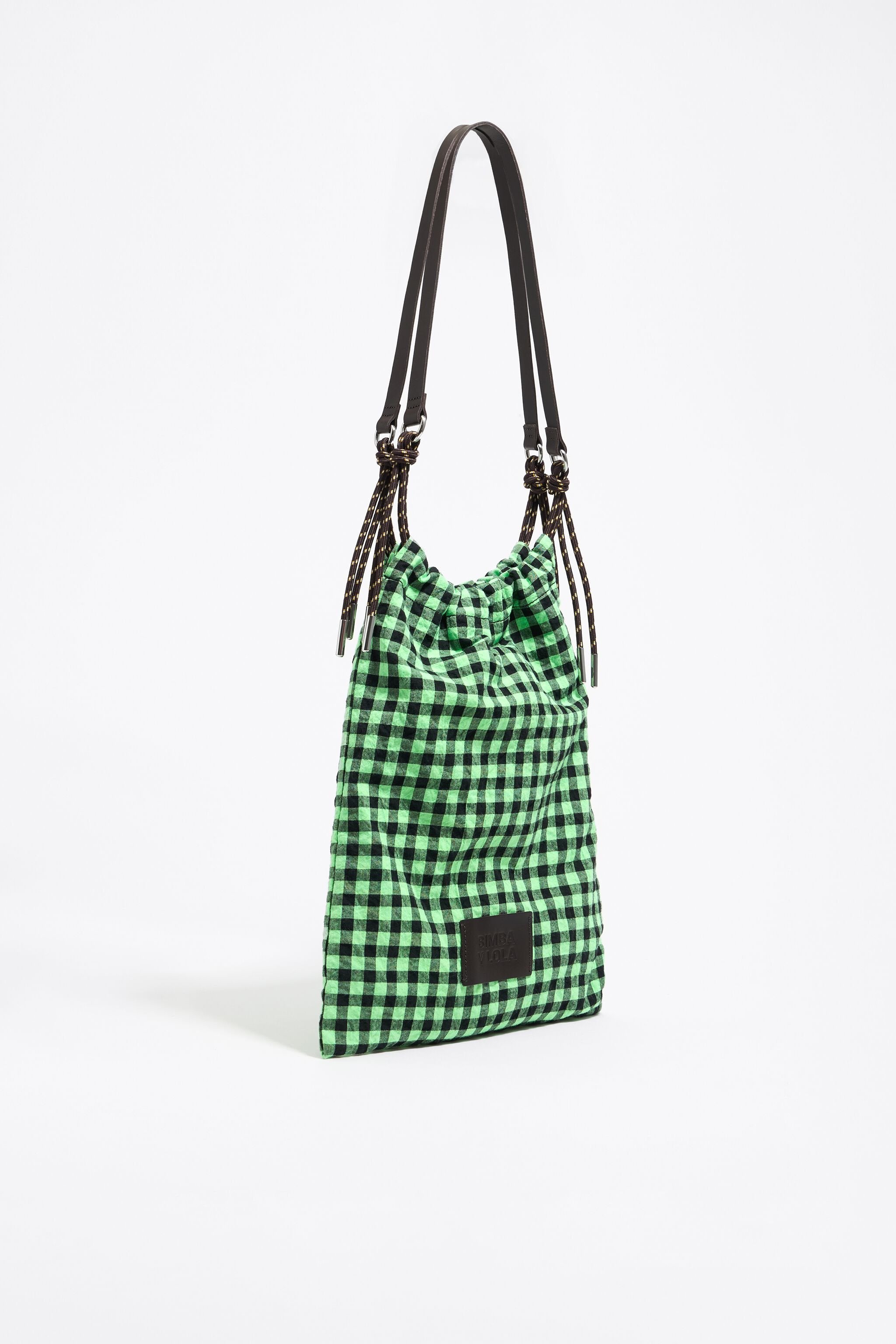 Green checked tote bag