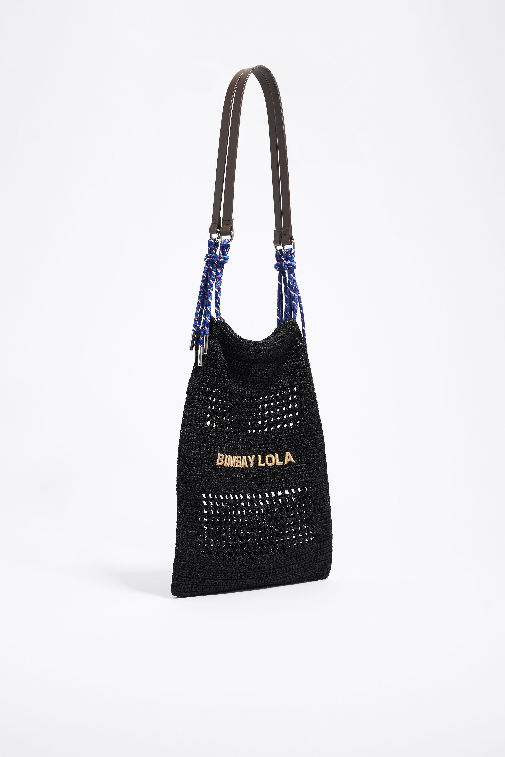 Black crochet tote bag
