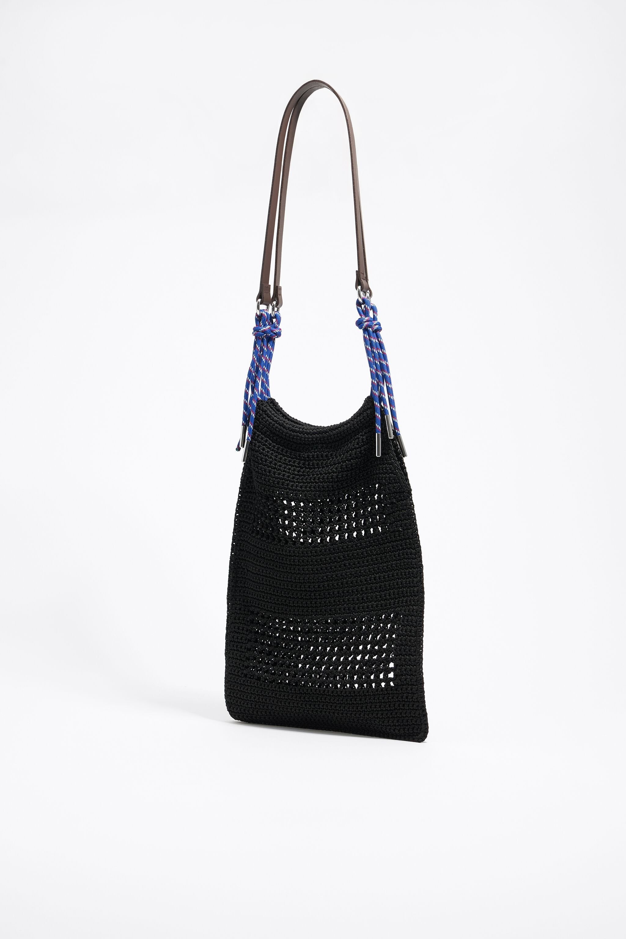 Black crochet tote bag