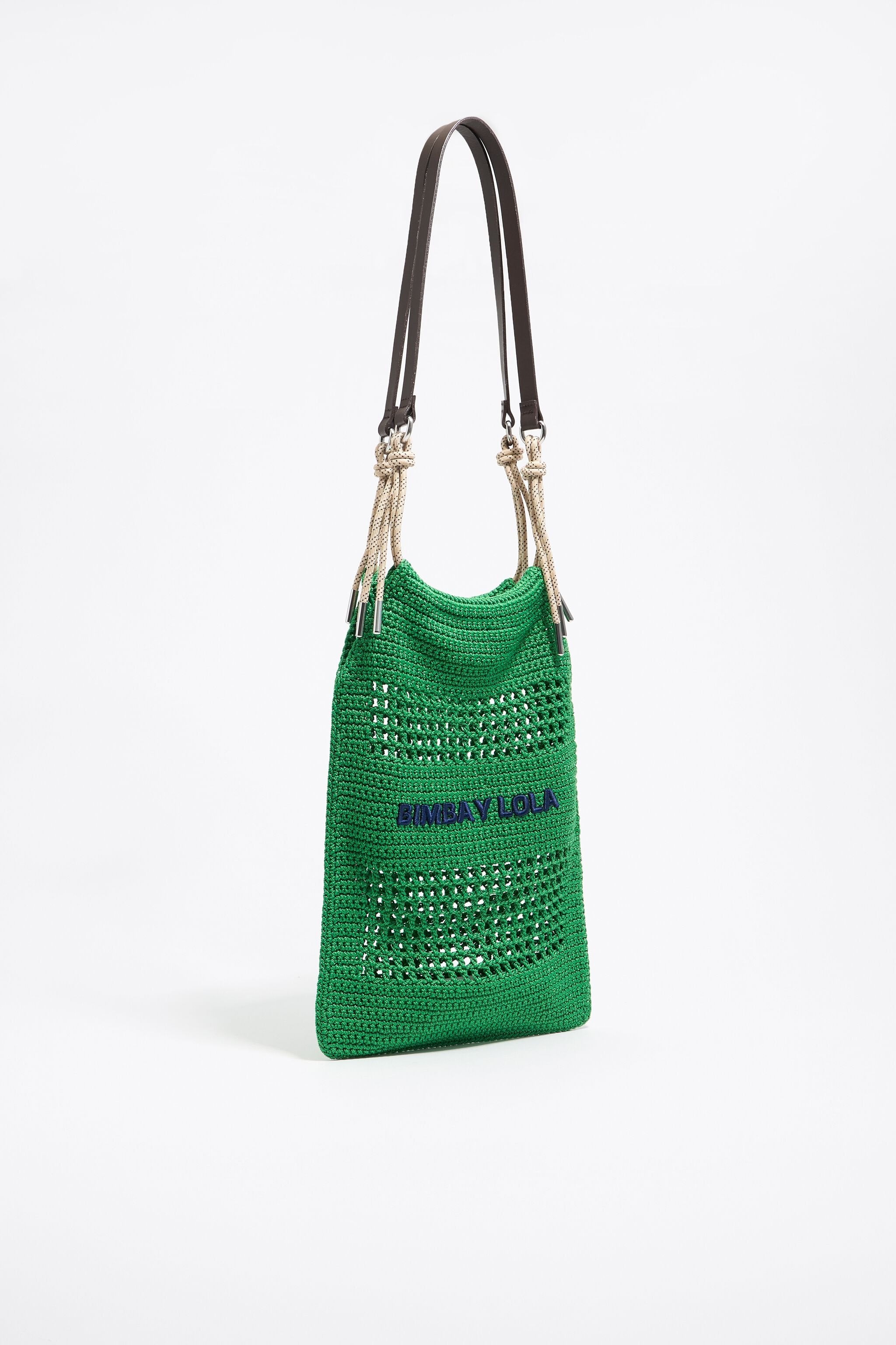 Green crochet tote bag
