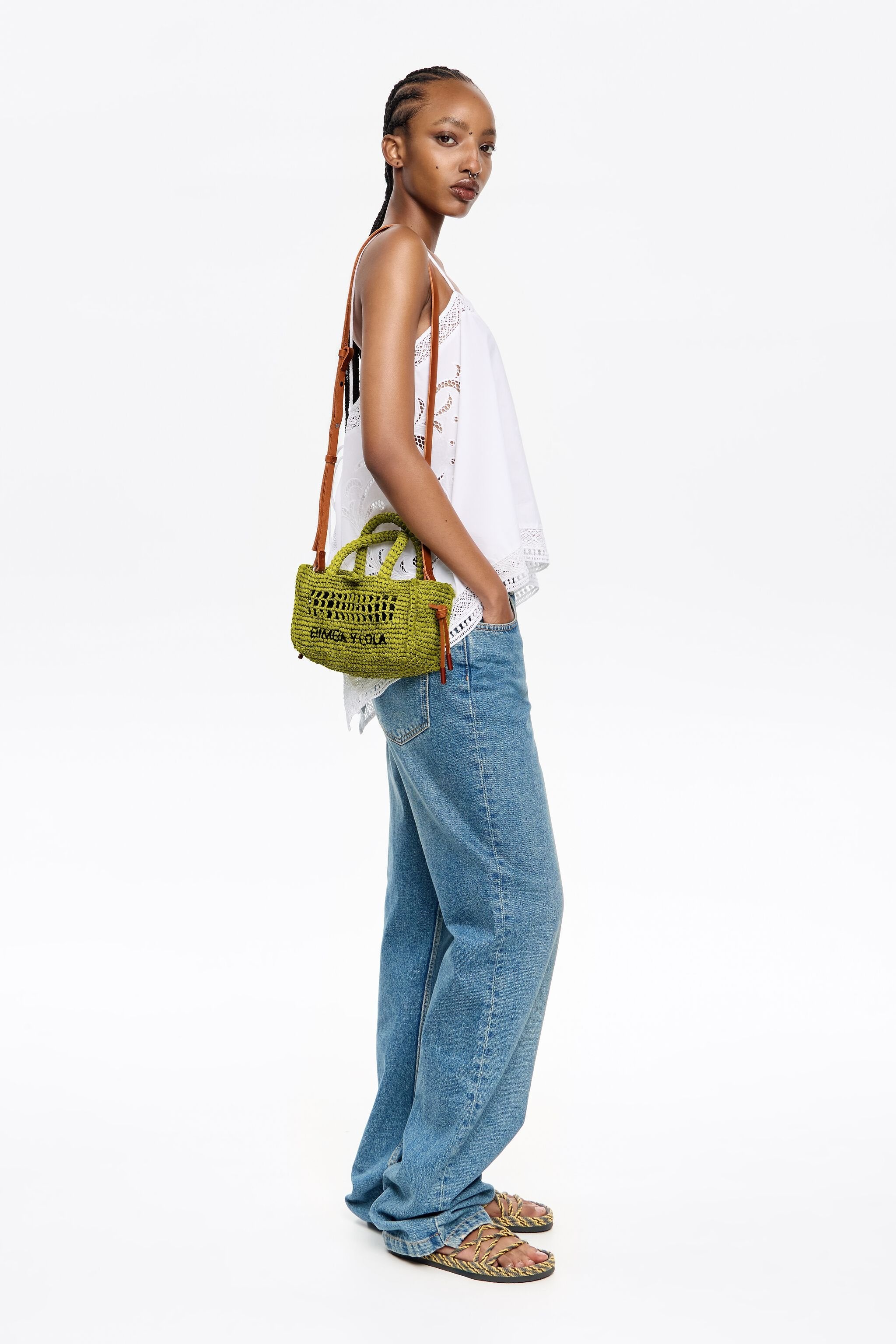 Small lime raffia bag