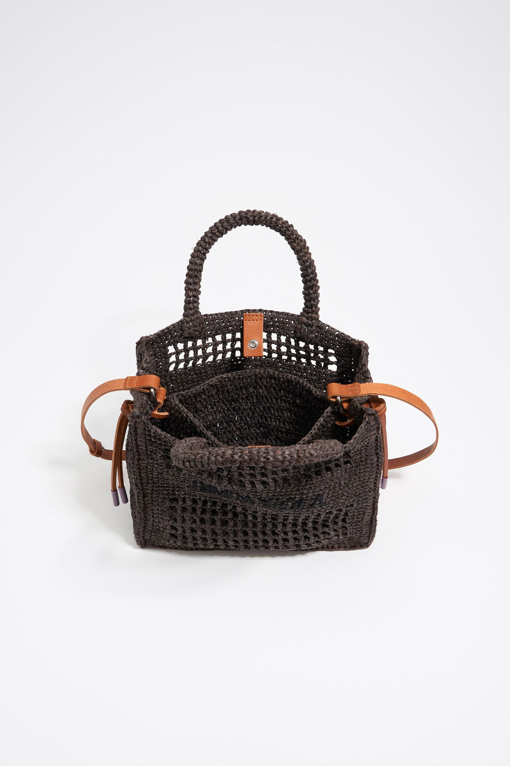 Small chocolate raffia shopper bag