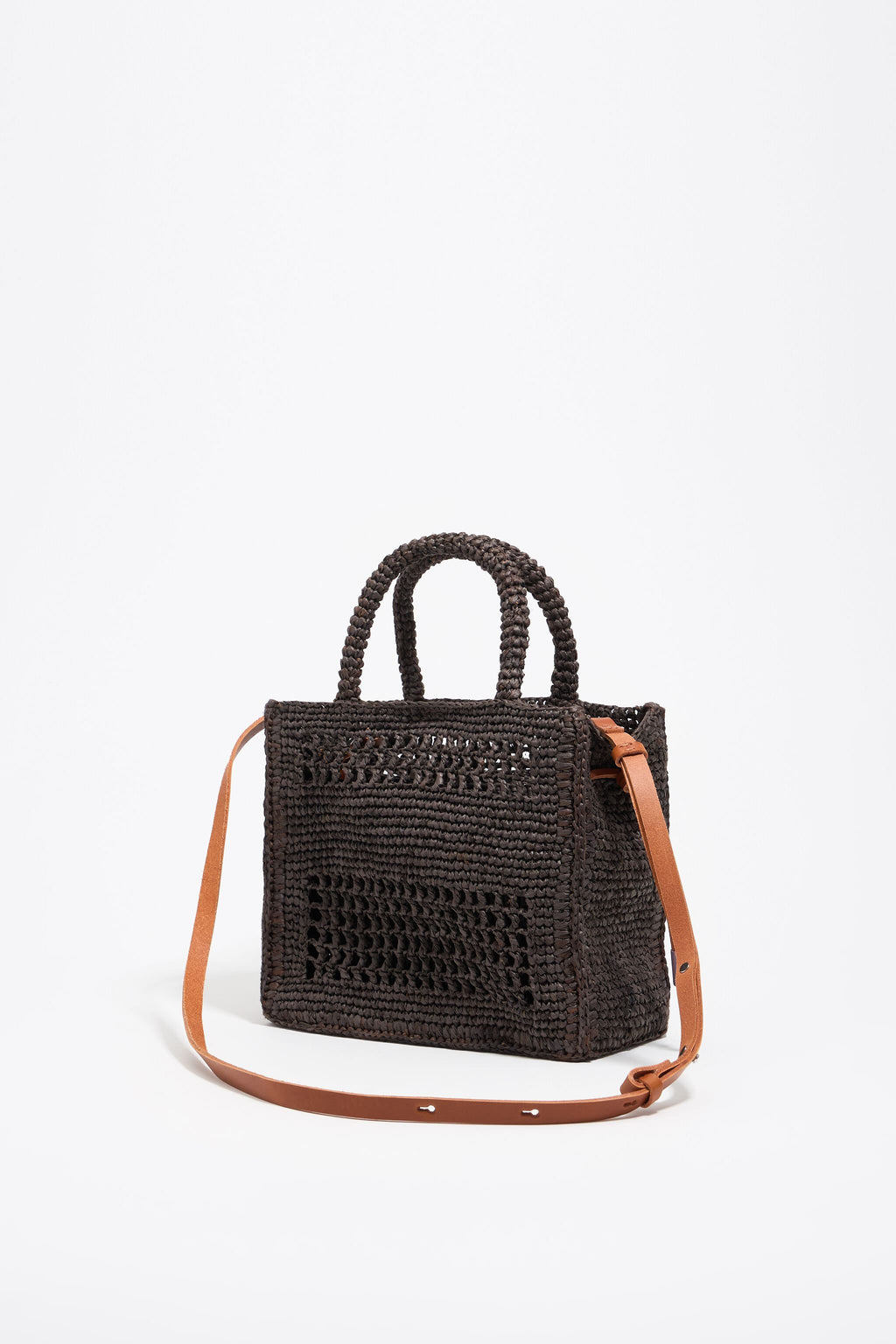 Small chocolate raffia shopper bag