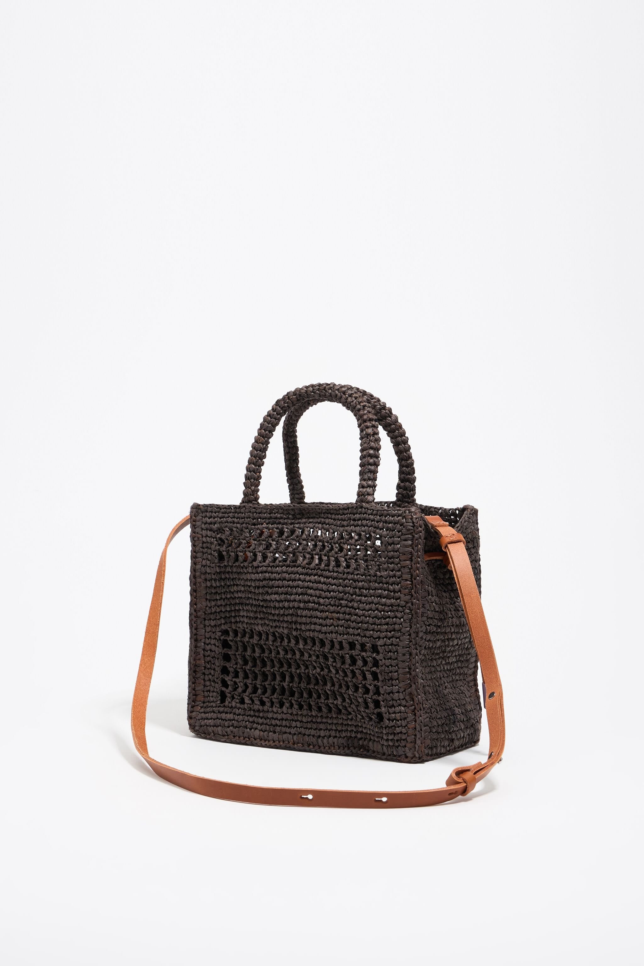 Small chocolate raffia shopper bag