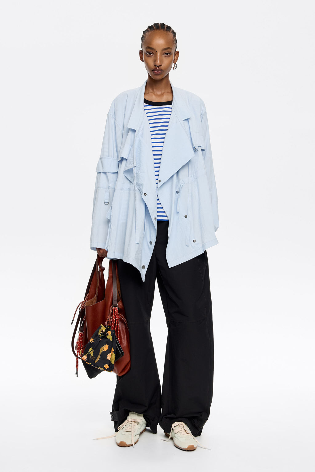 Light blue fluid double-breasted jacket