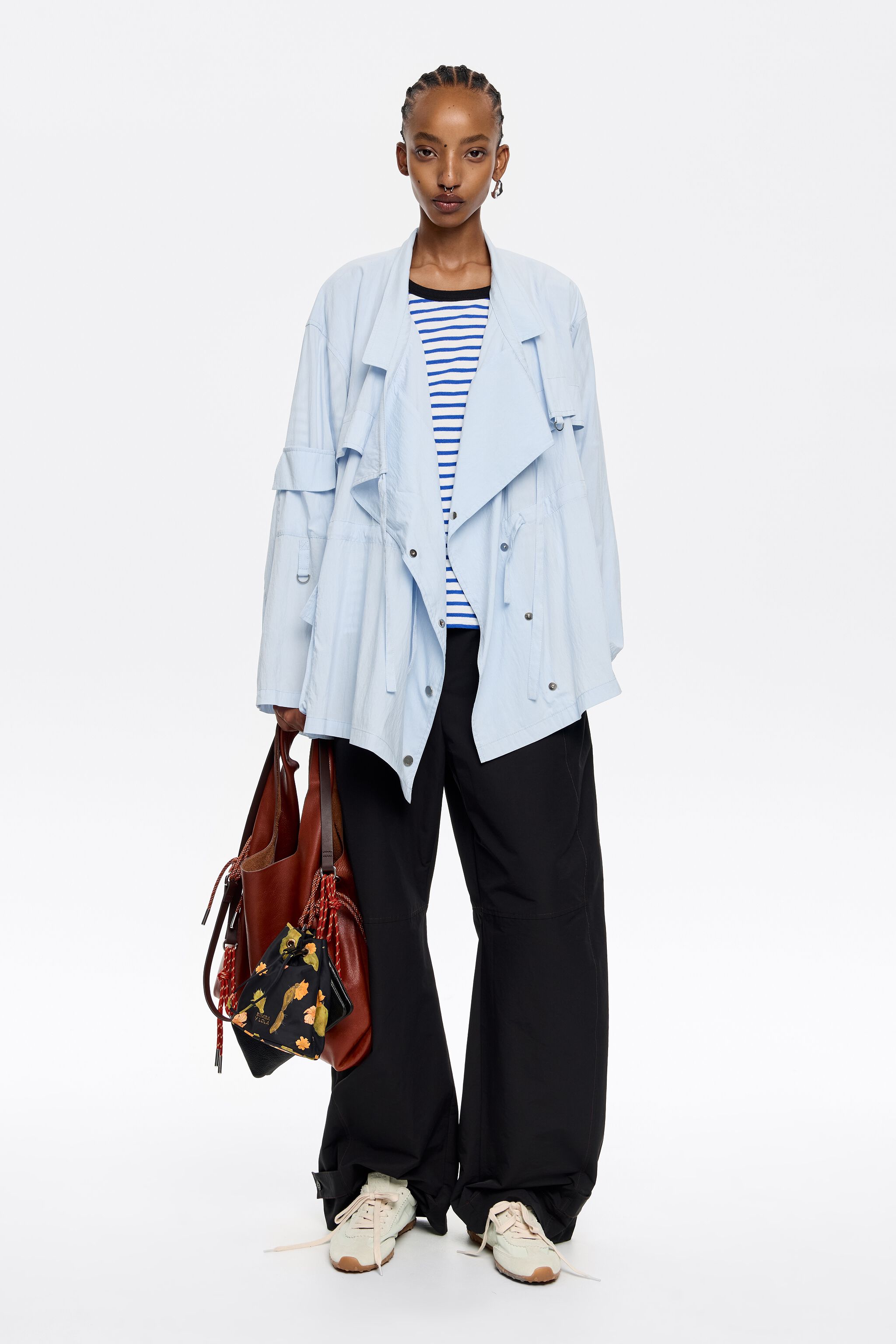 Light blue fluid double-breasted jacket