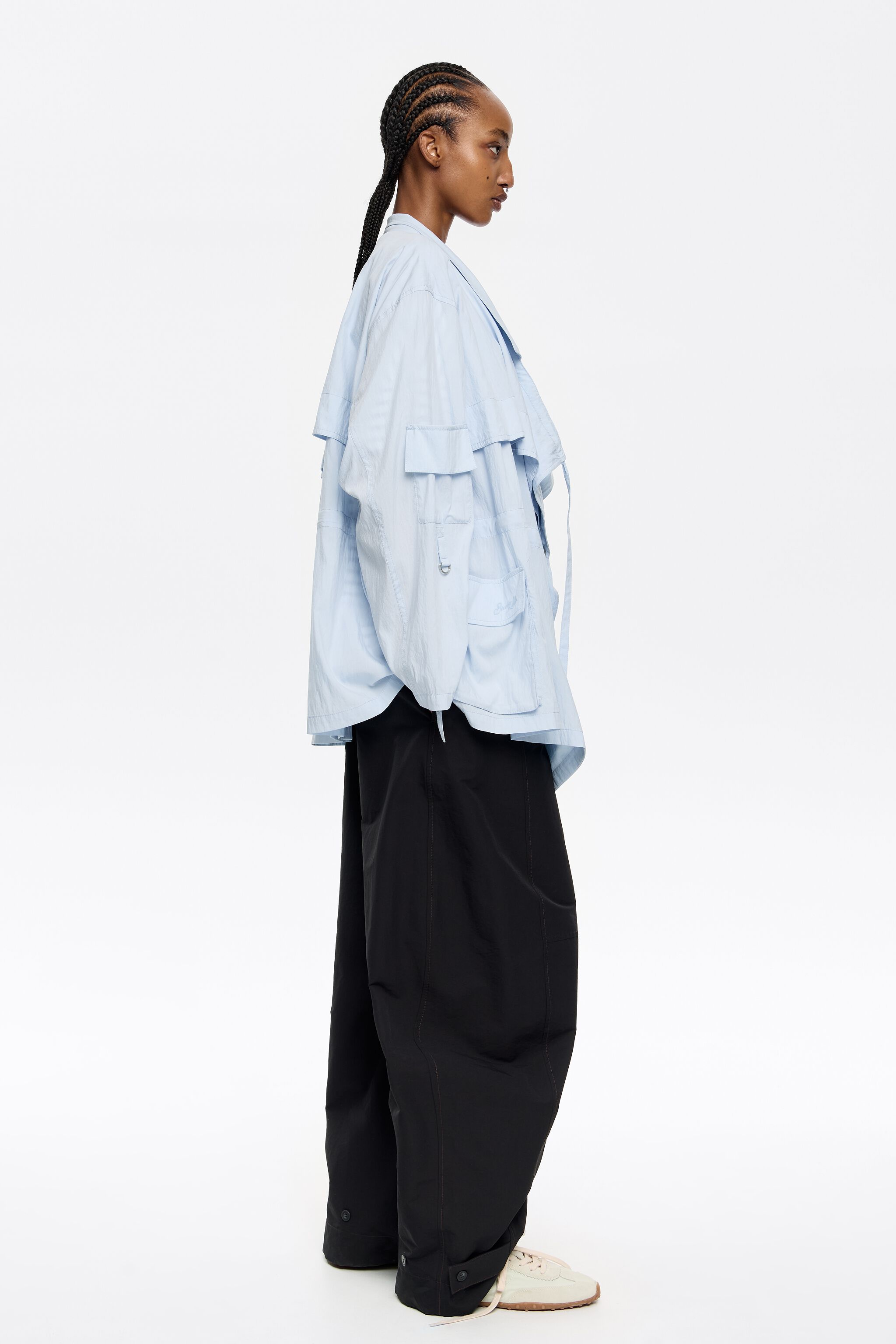 Light blue fluid double-breasted jacket