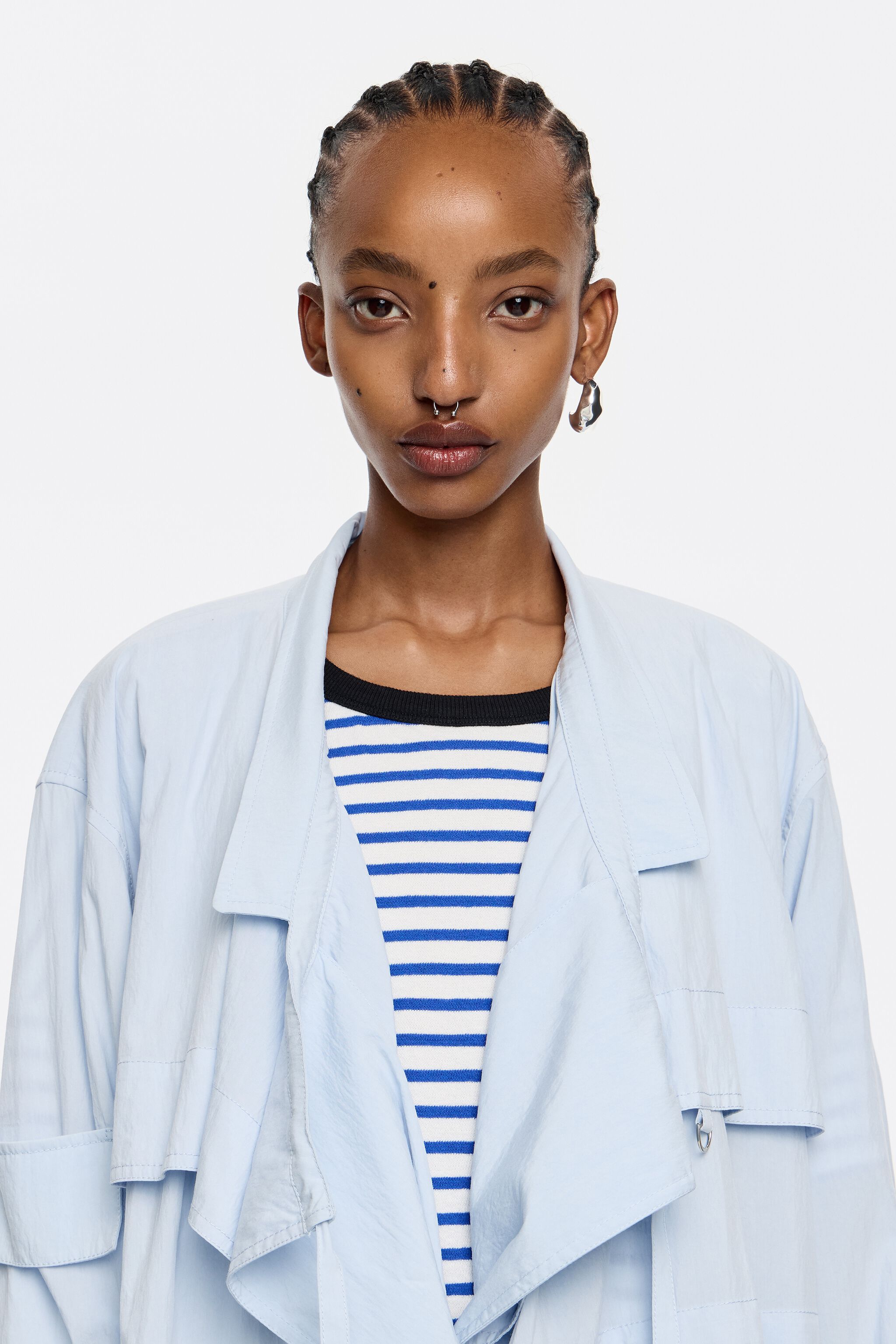 Light blue fluid double-breasted jacket