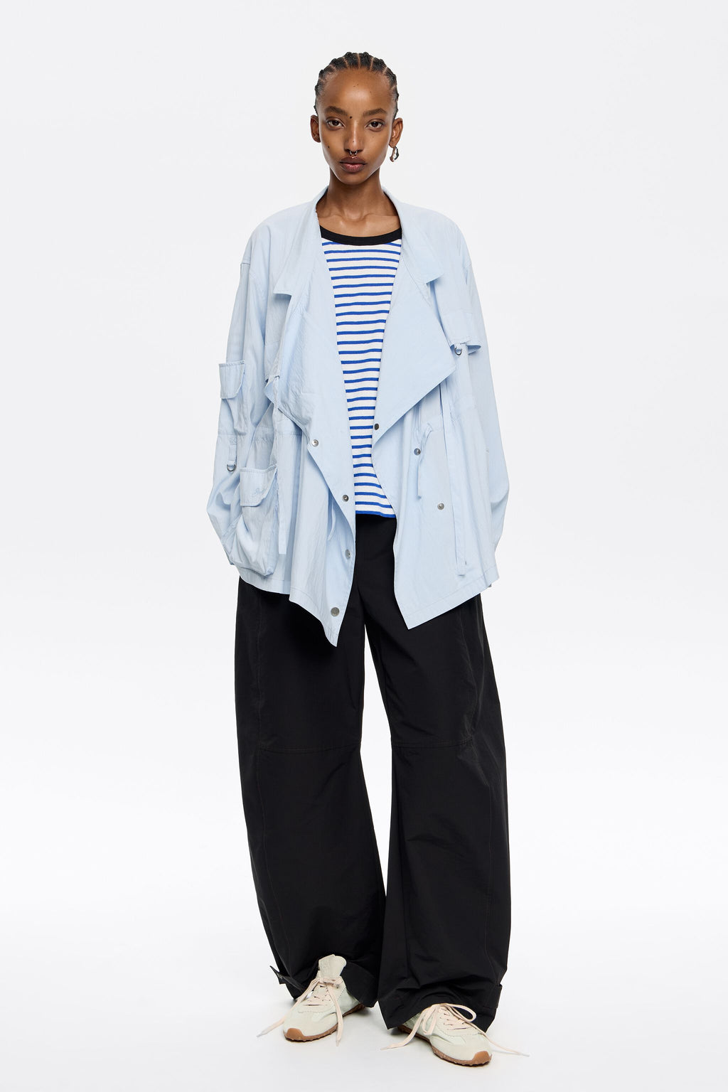 Light blue fluid double-breasted jacket