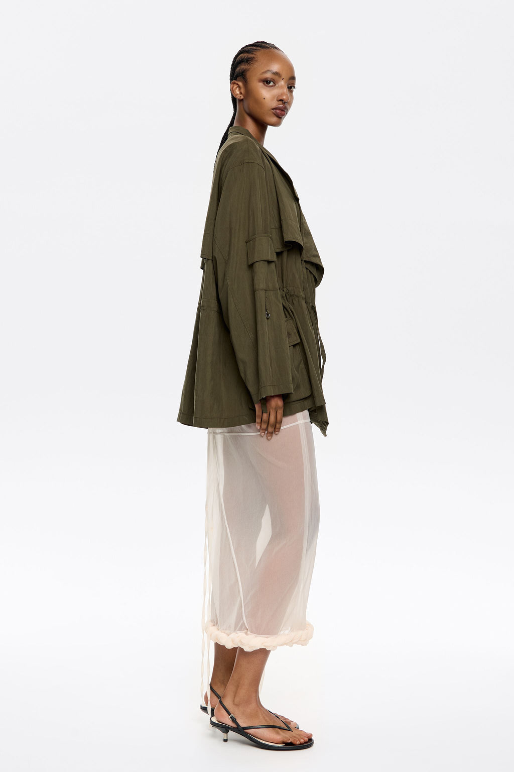 Dark khaki fluid double-breasted jacket