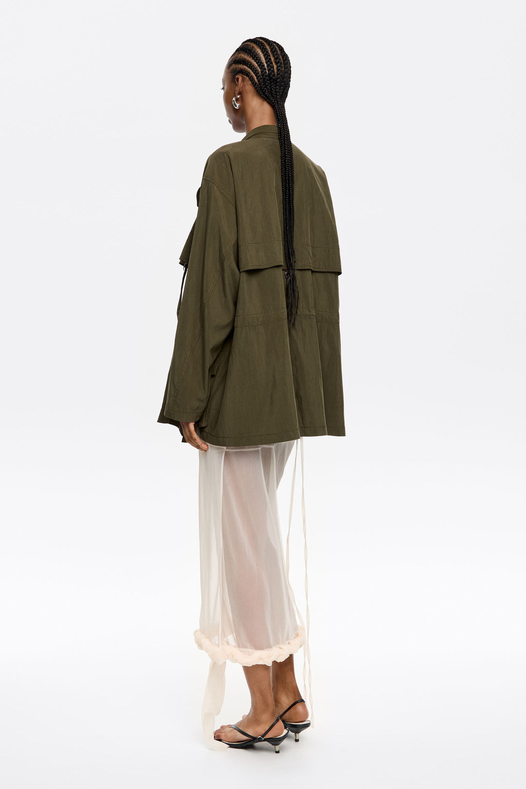 Dark khaki fluid double-breasted jacket