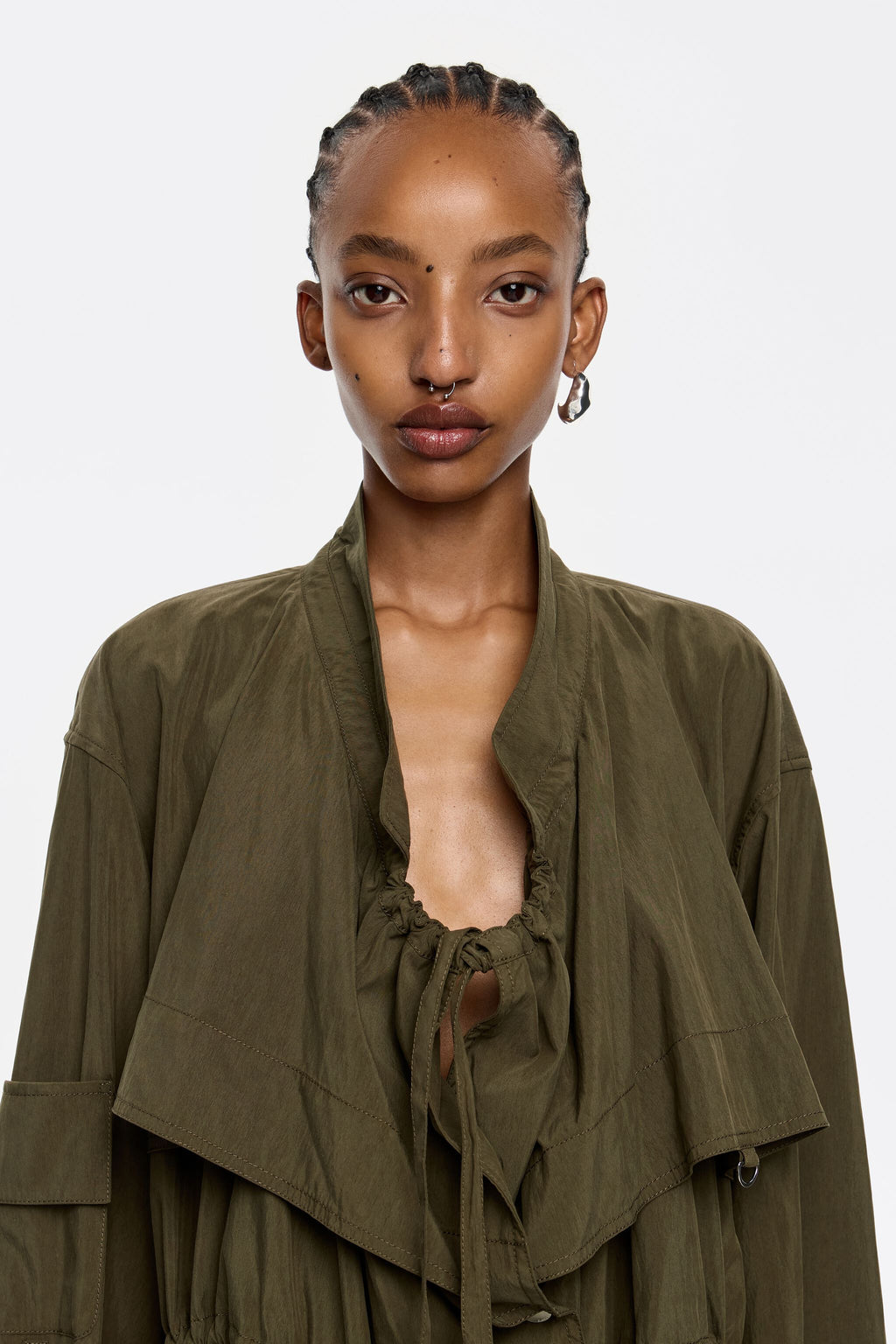 Dark khaki fluid double-breasted jacket