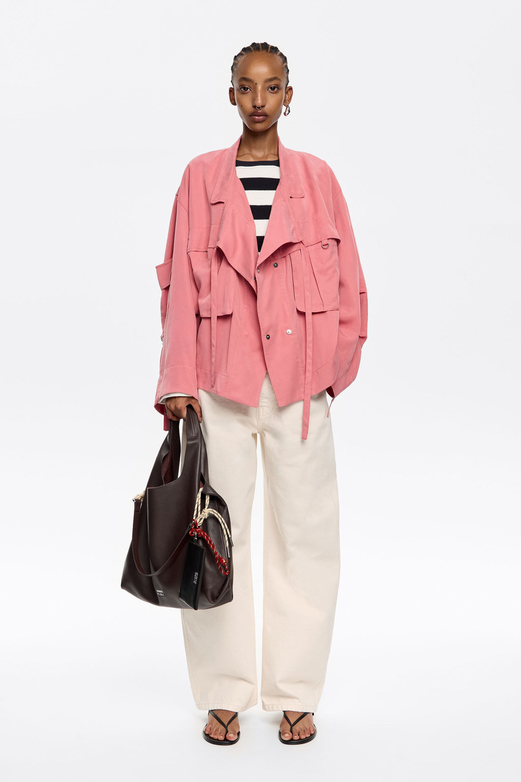 Coral fluid double-breasted jacket