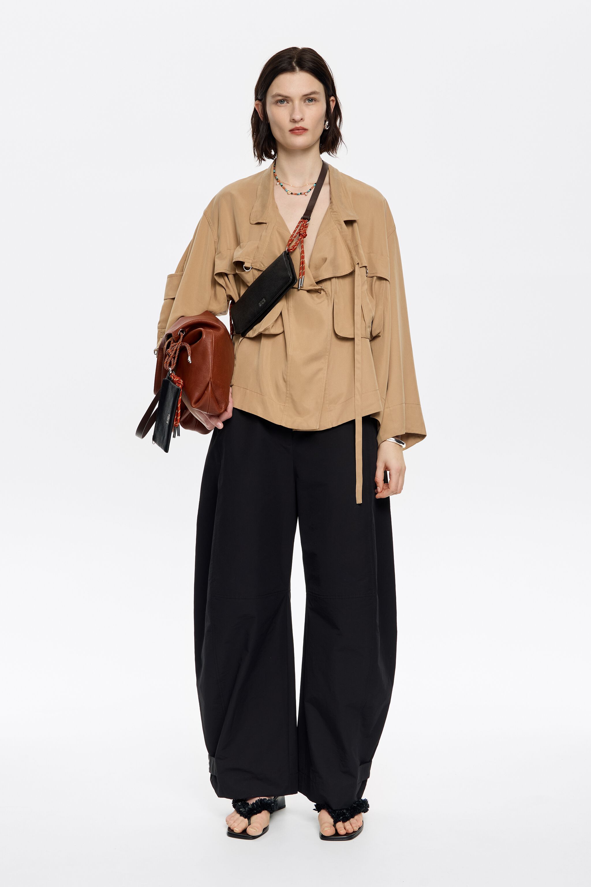 Camel fluid double-breasted jacket