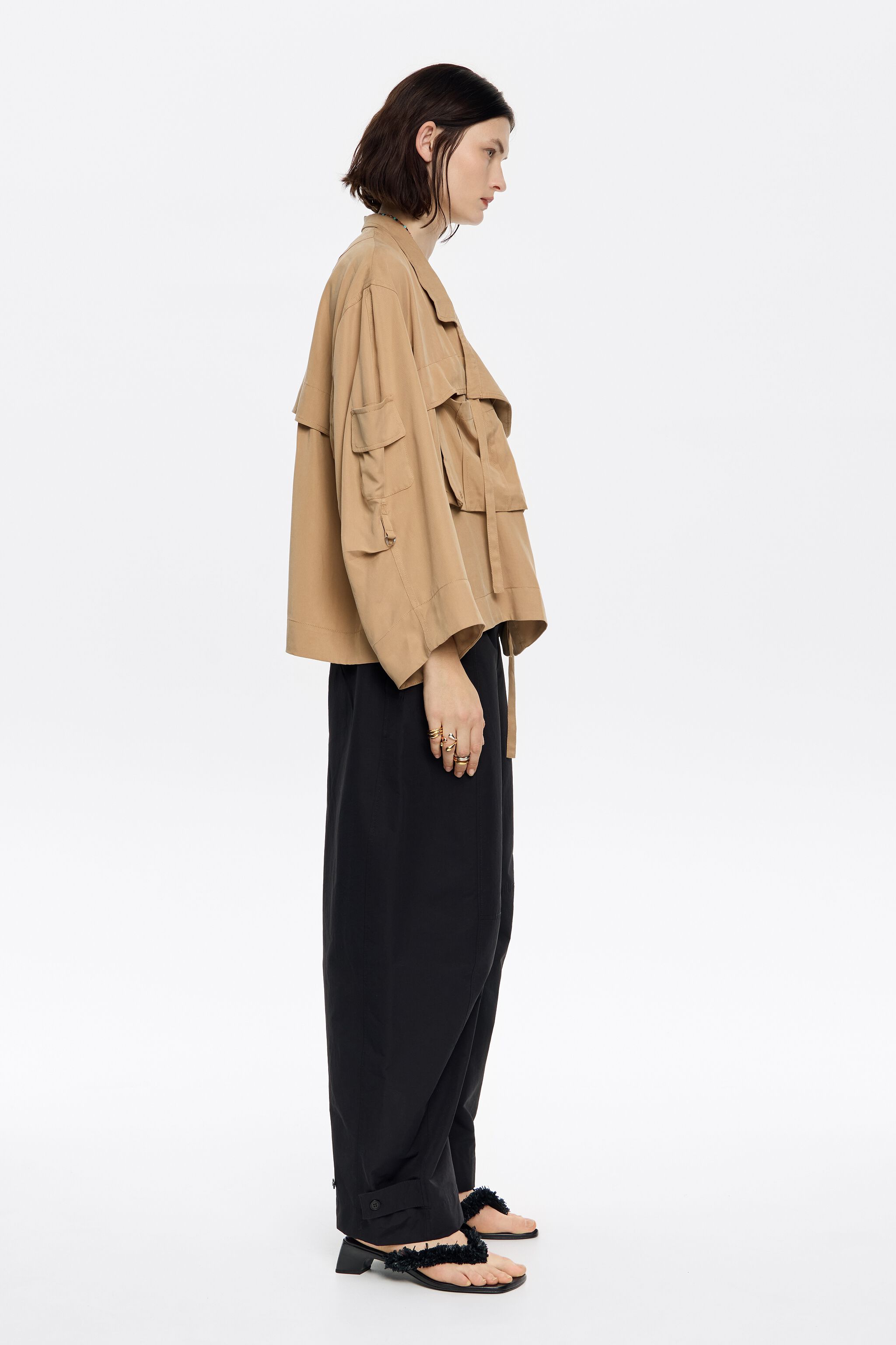 Camel fluid double-breasted jacket