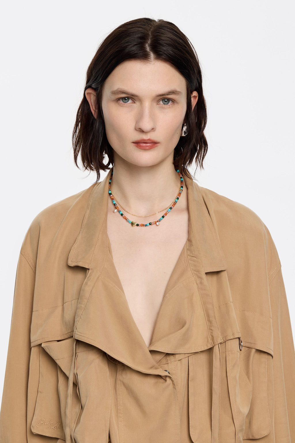 Camel fluid double-breasted jacket