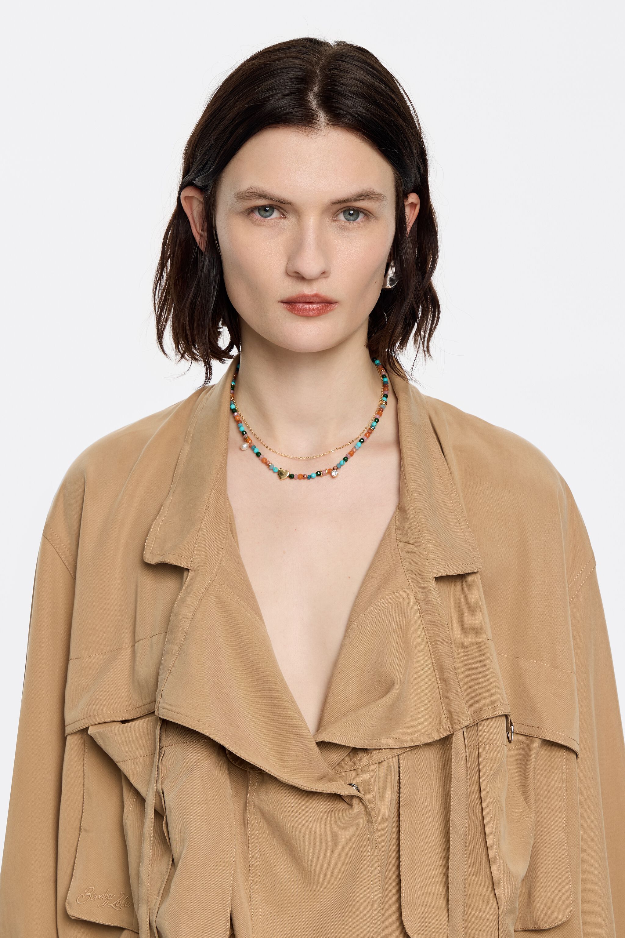 Camel fluid double-breasted jacket