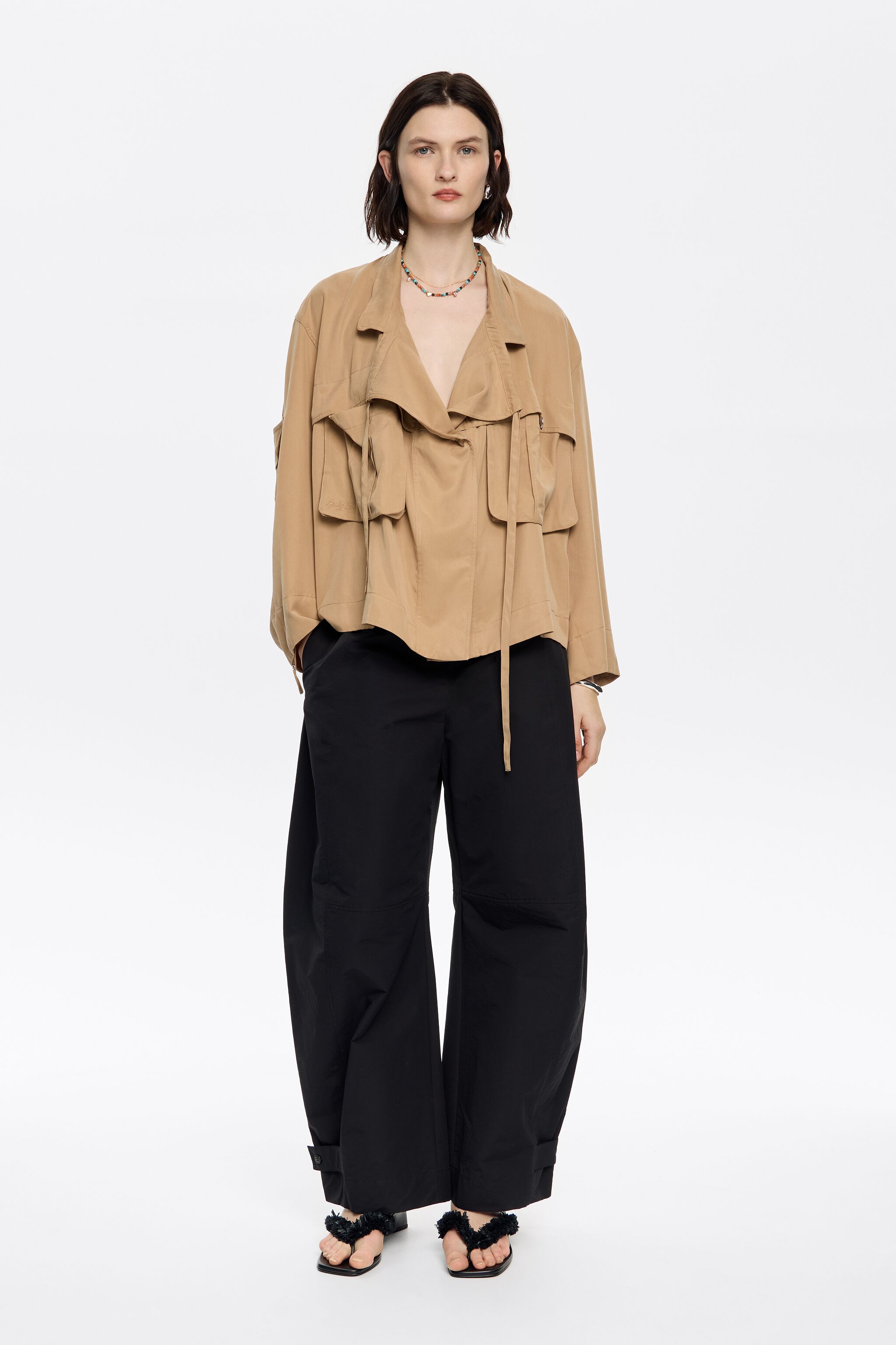 Camel fluid double-breasted jacket