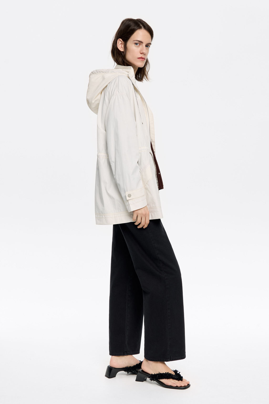 Ivory drawstring waist trench
