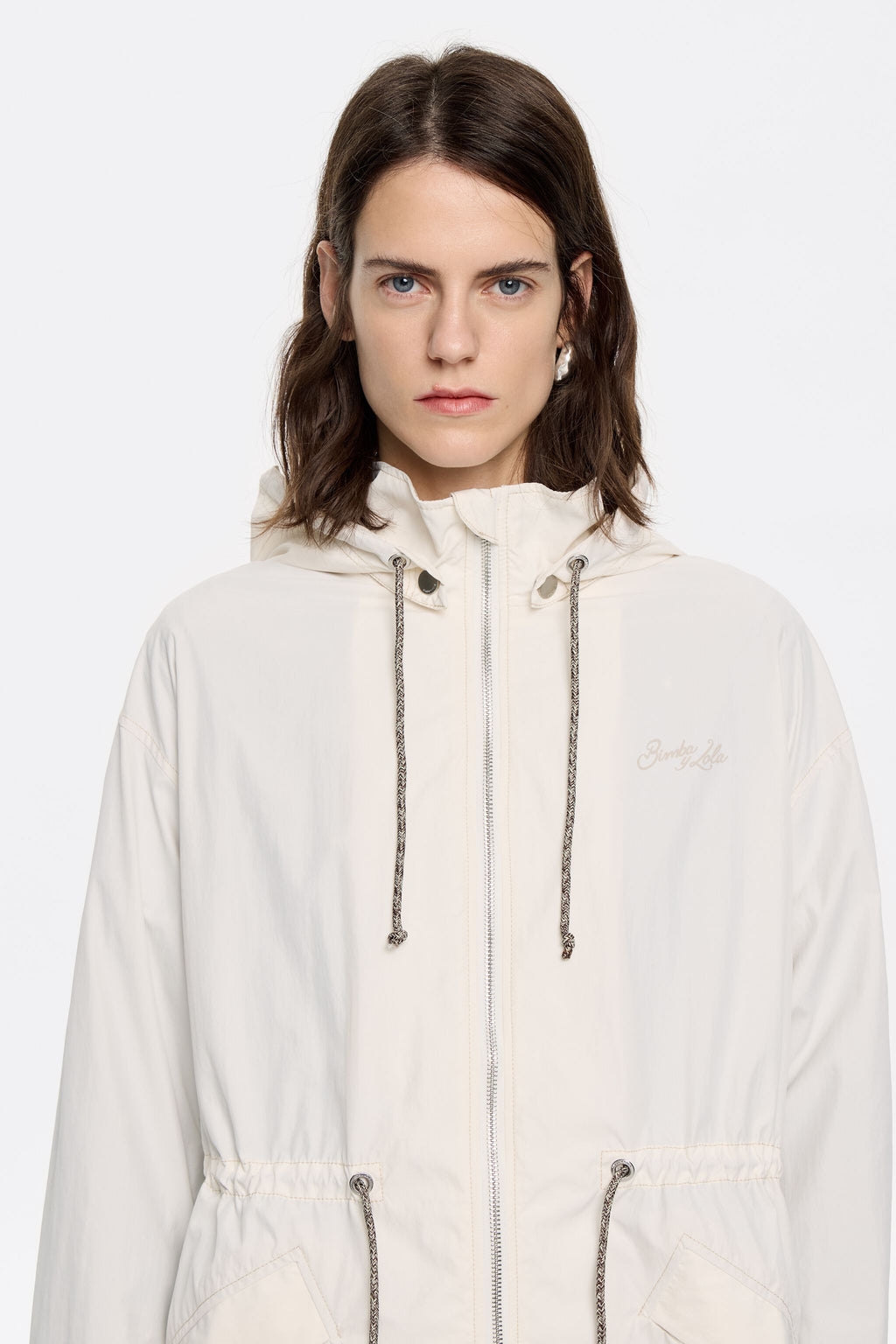 Ivory drawstring waist trench