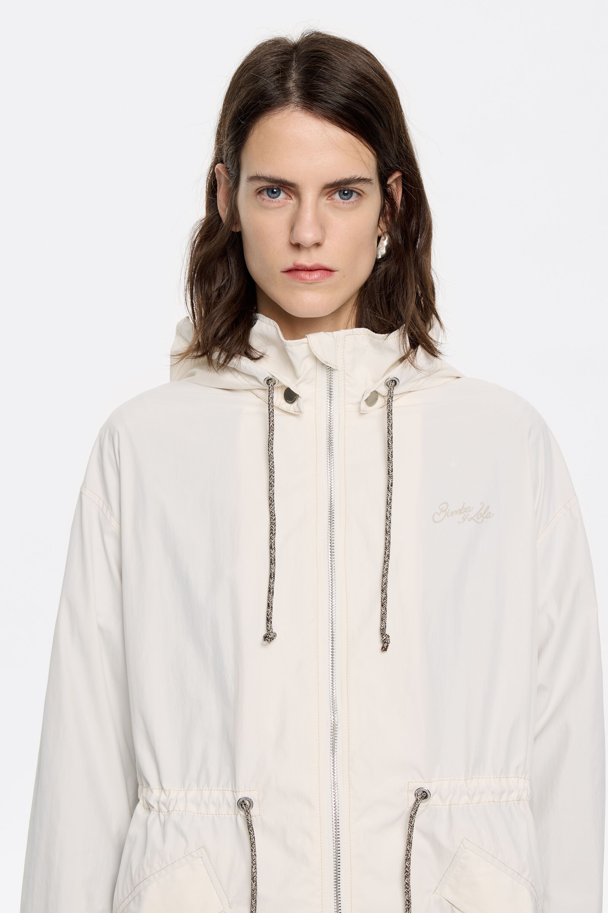 Ivory drawstring waist trench