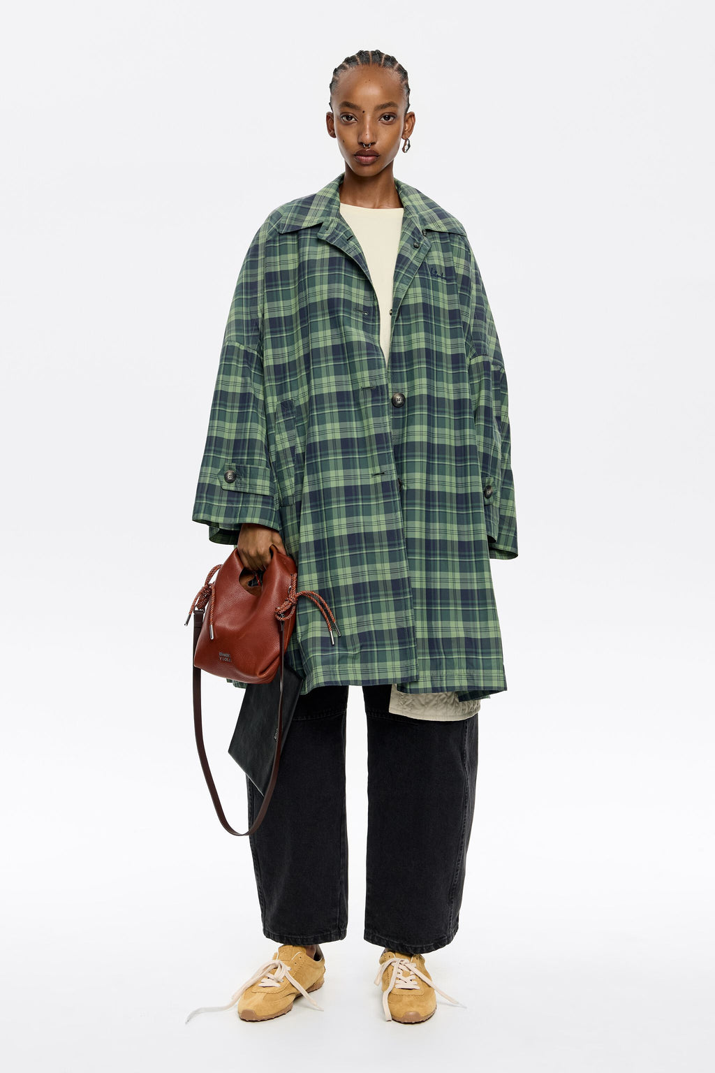 Light green checked trench vest