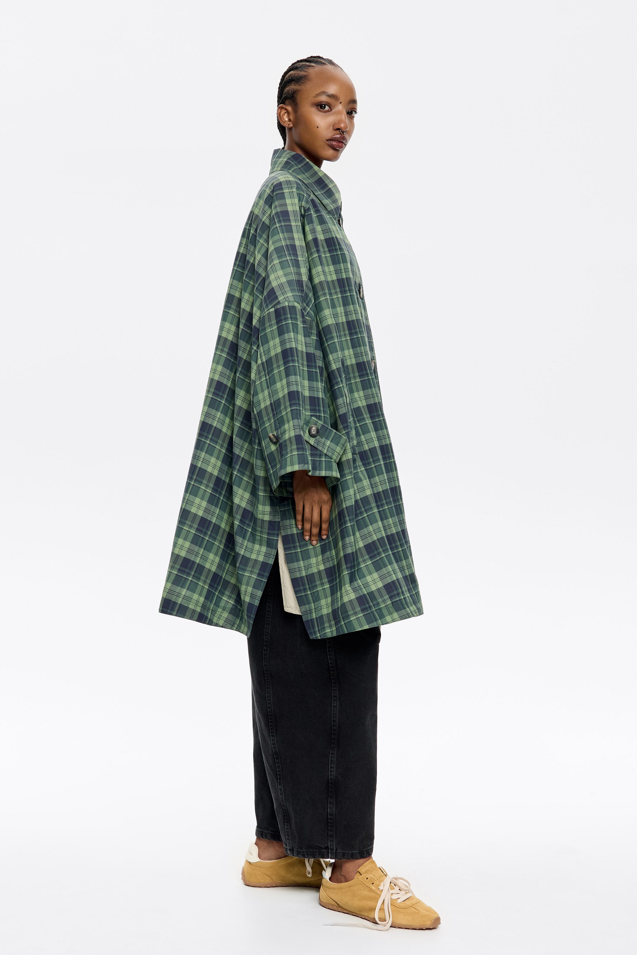 Light green checked trench vest