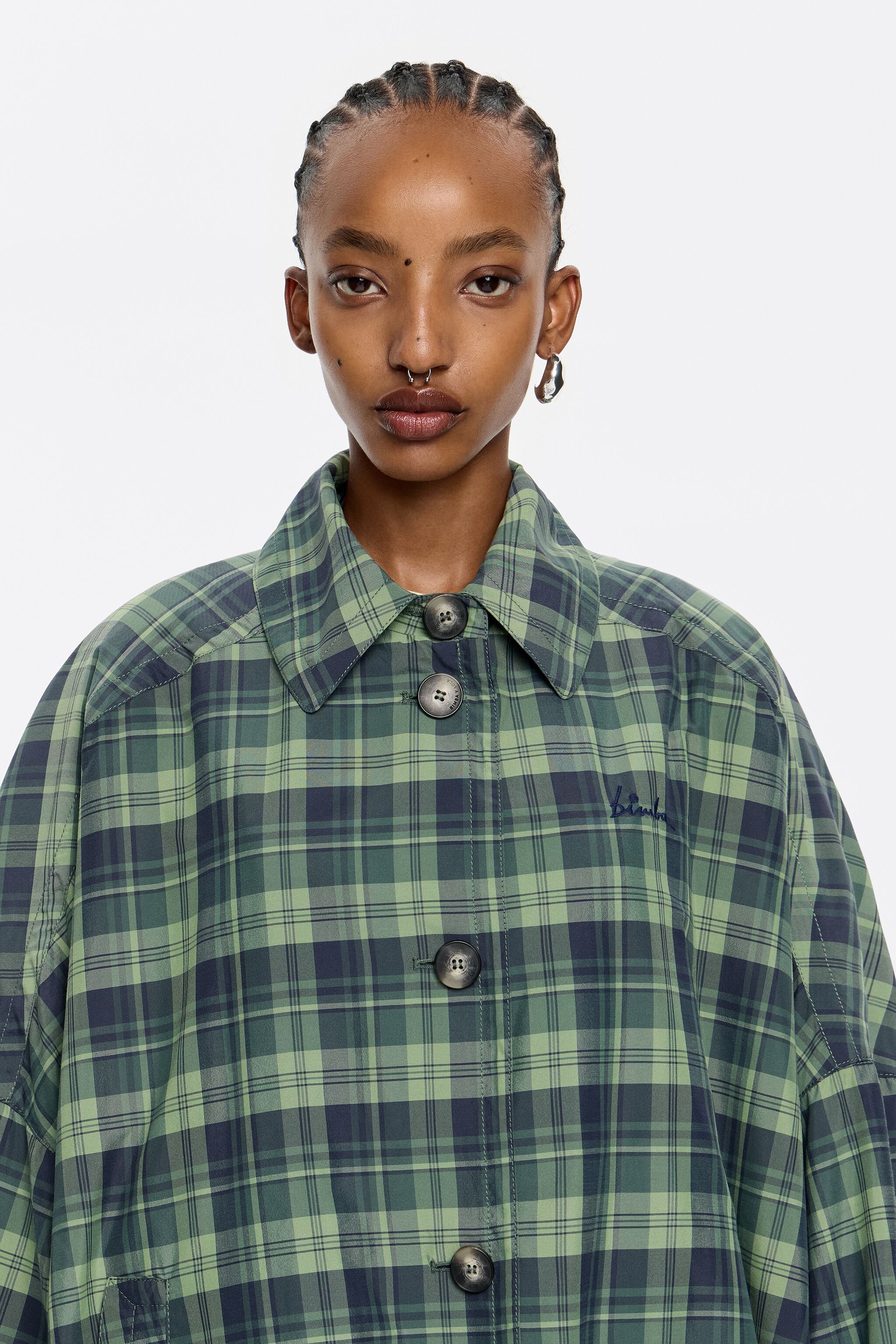 Light green checked trench vest