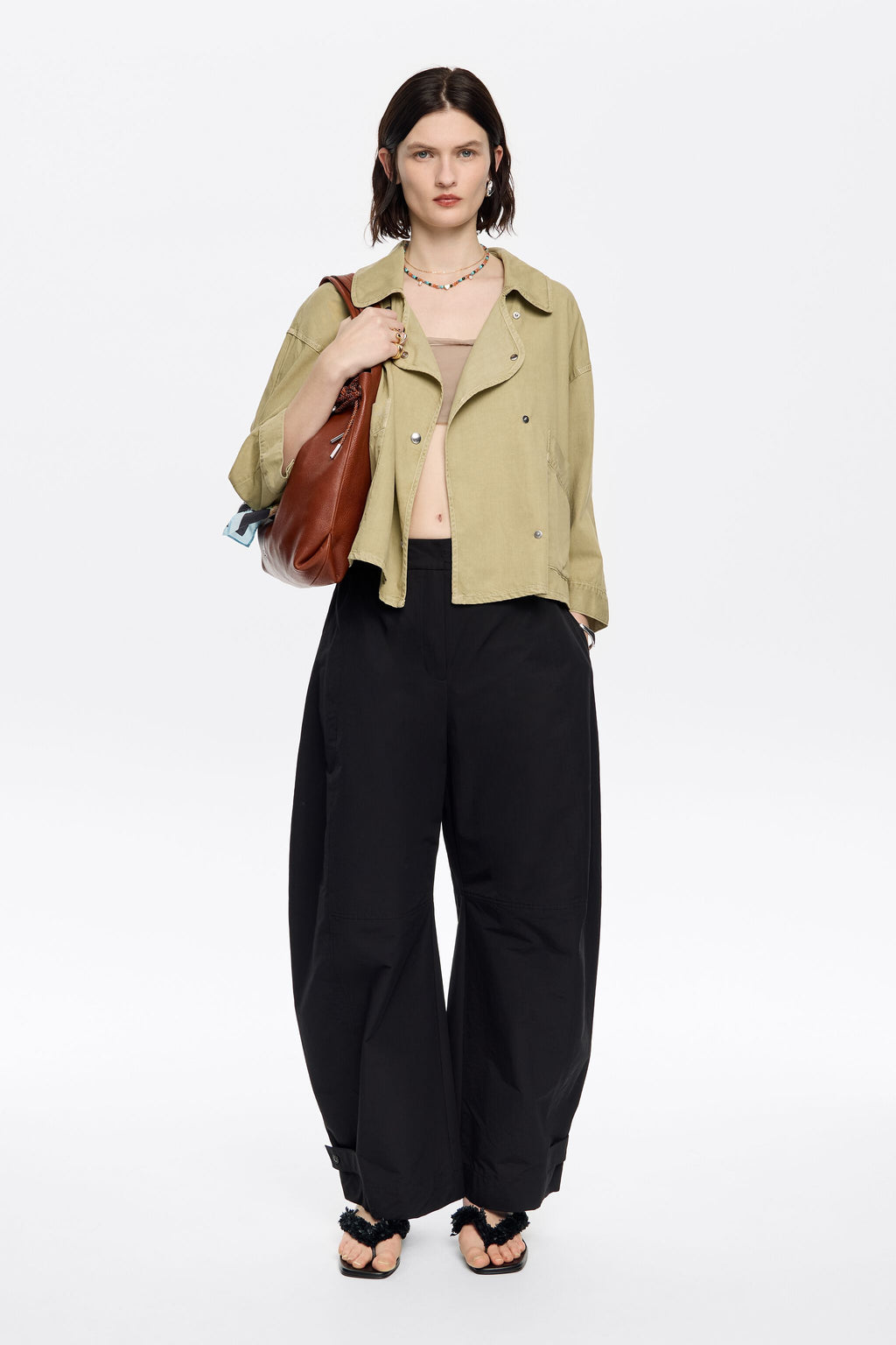 Light khaki fluid double-breasted jacket