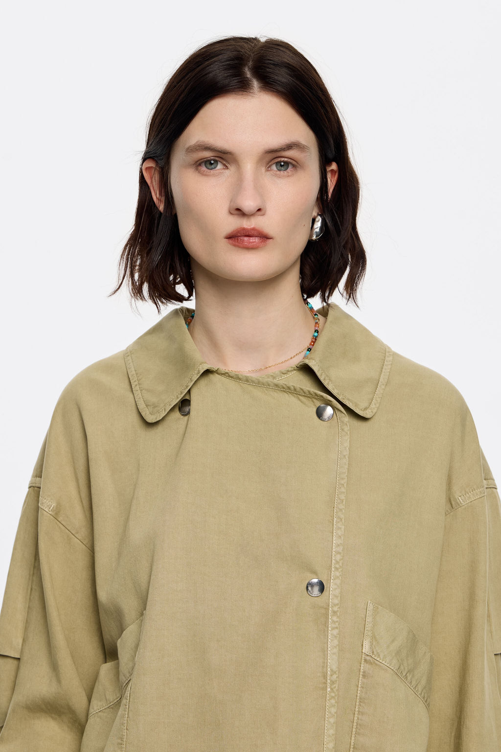 Light khaki fluid double-breasted jacket