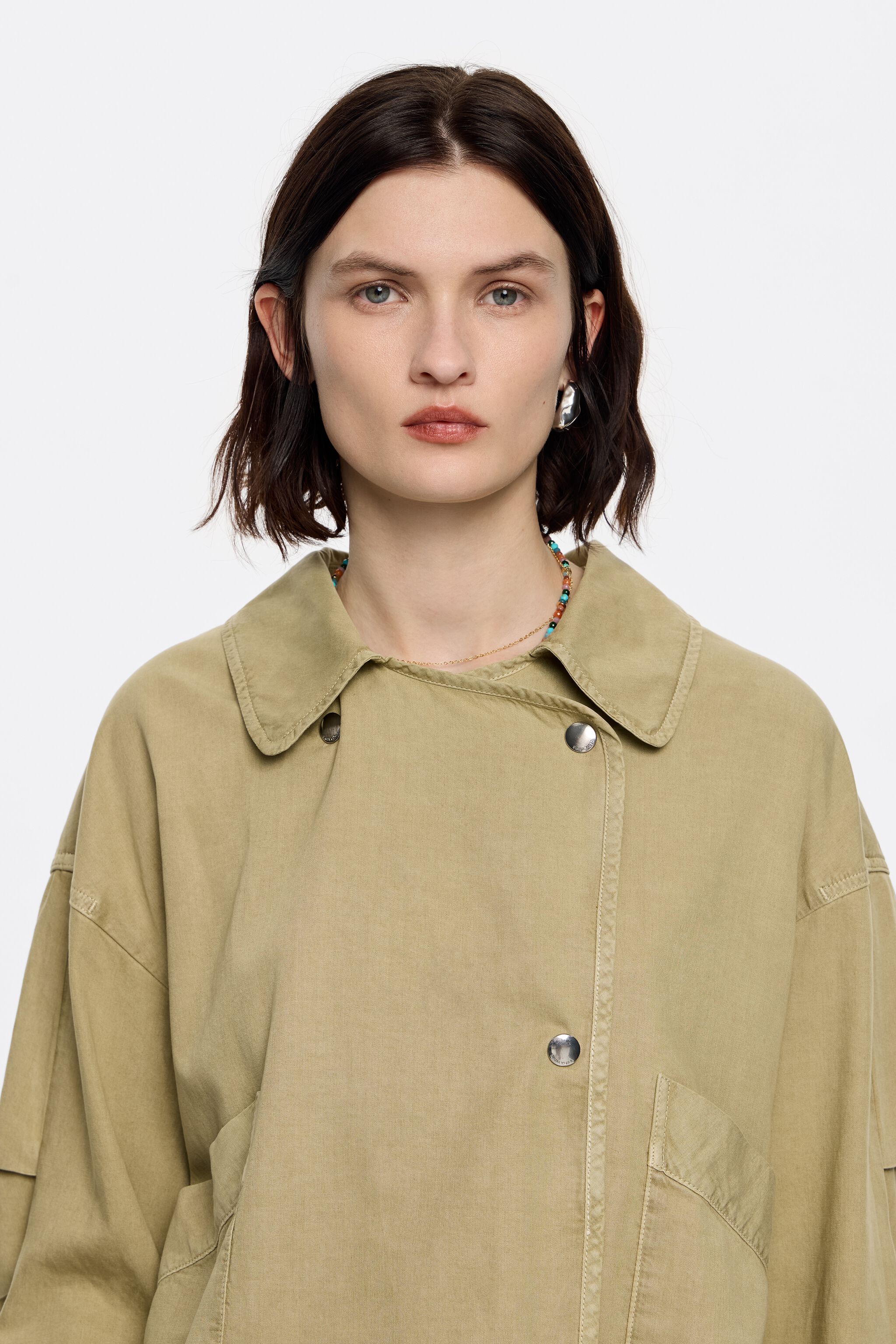 Light khaki fluid double-breasted jacket