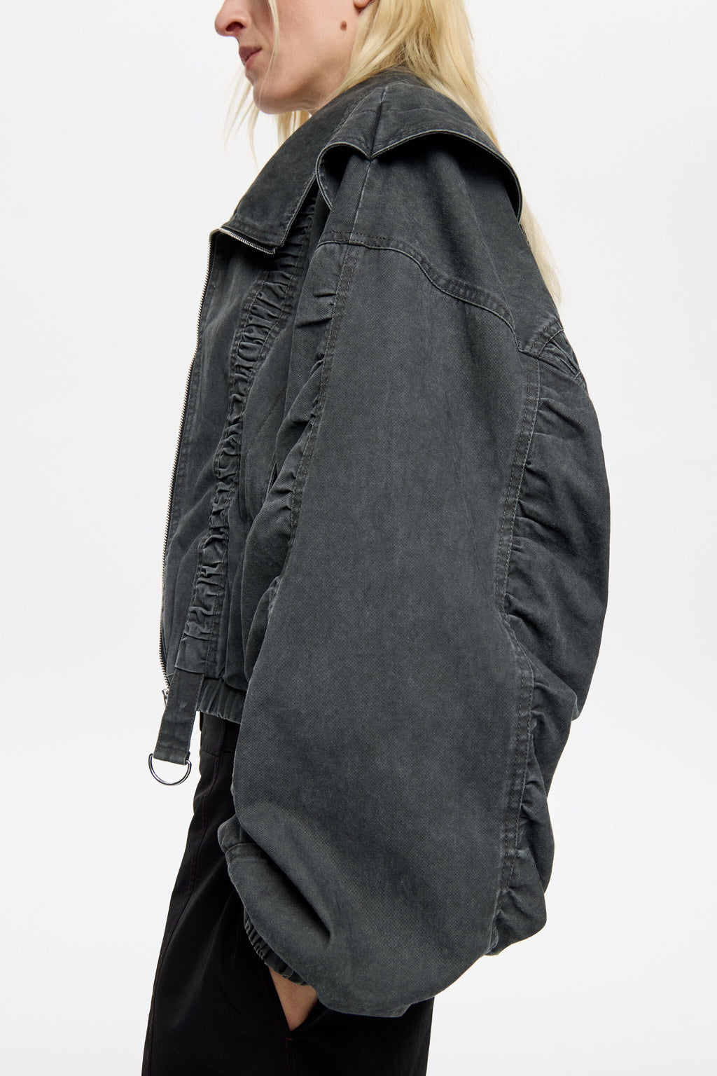 Black oversize ruched jacket