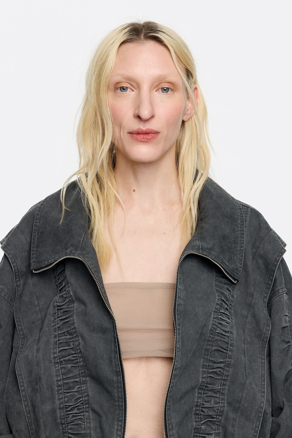 Black oversize ruched jacket