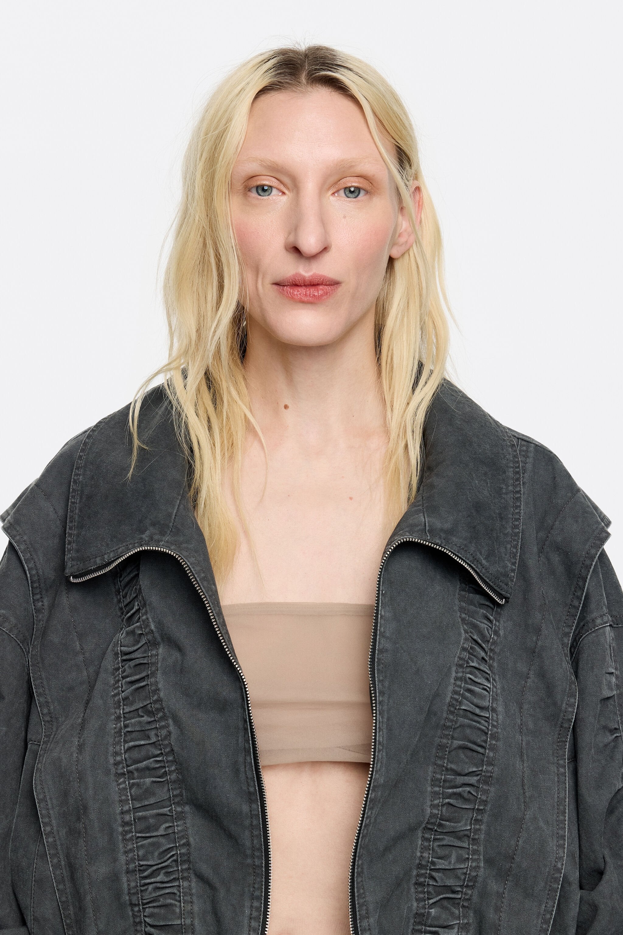 Black oversize ruched jacket