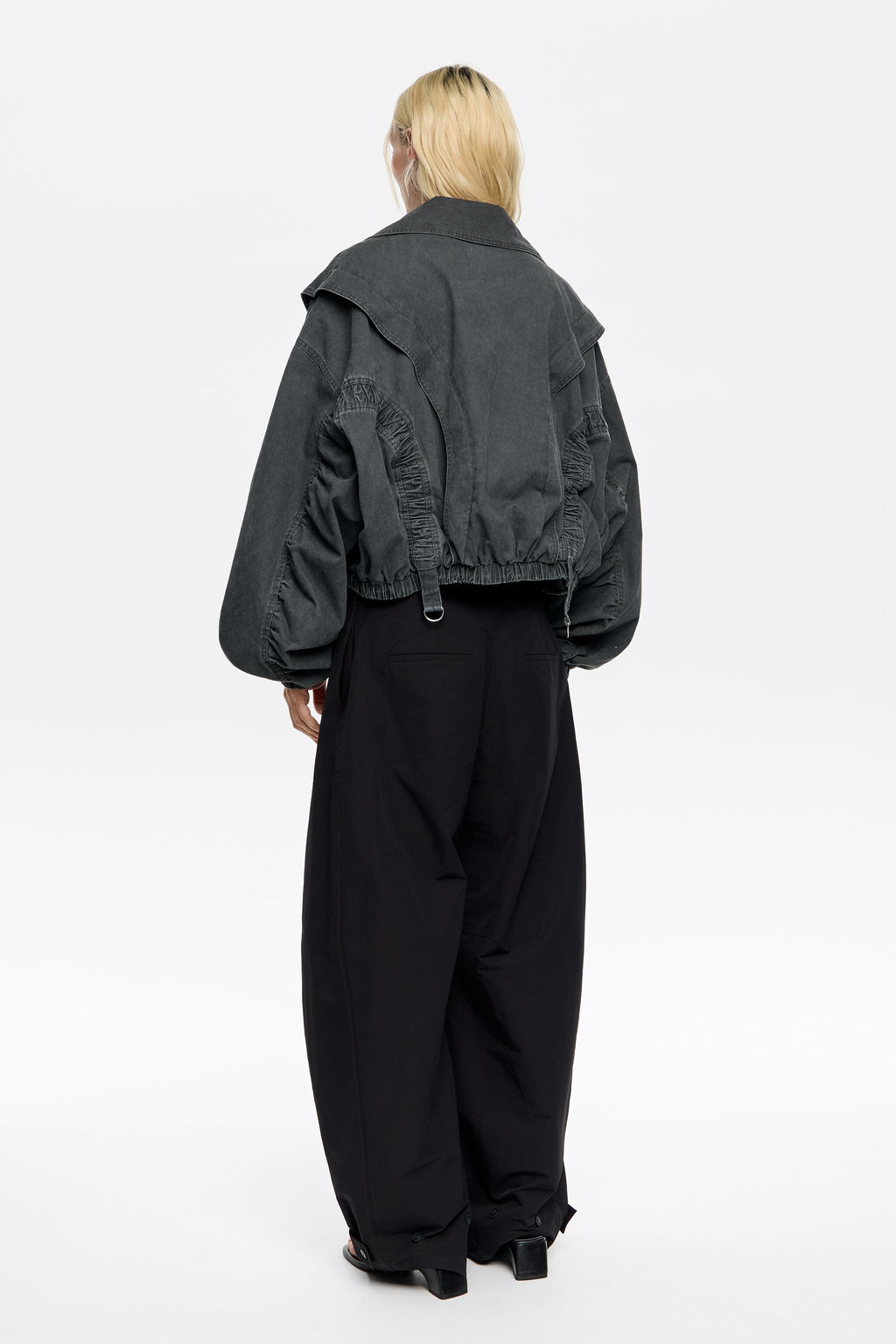 Black oversize ruched jacket