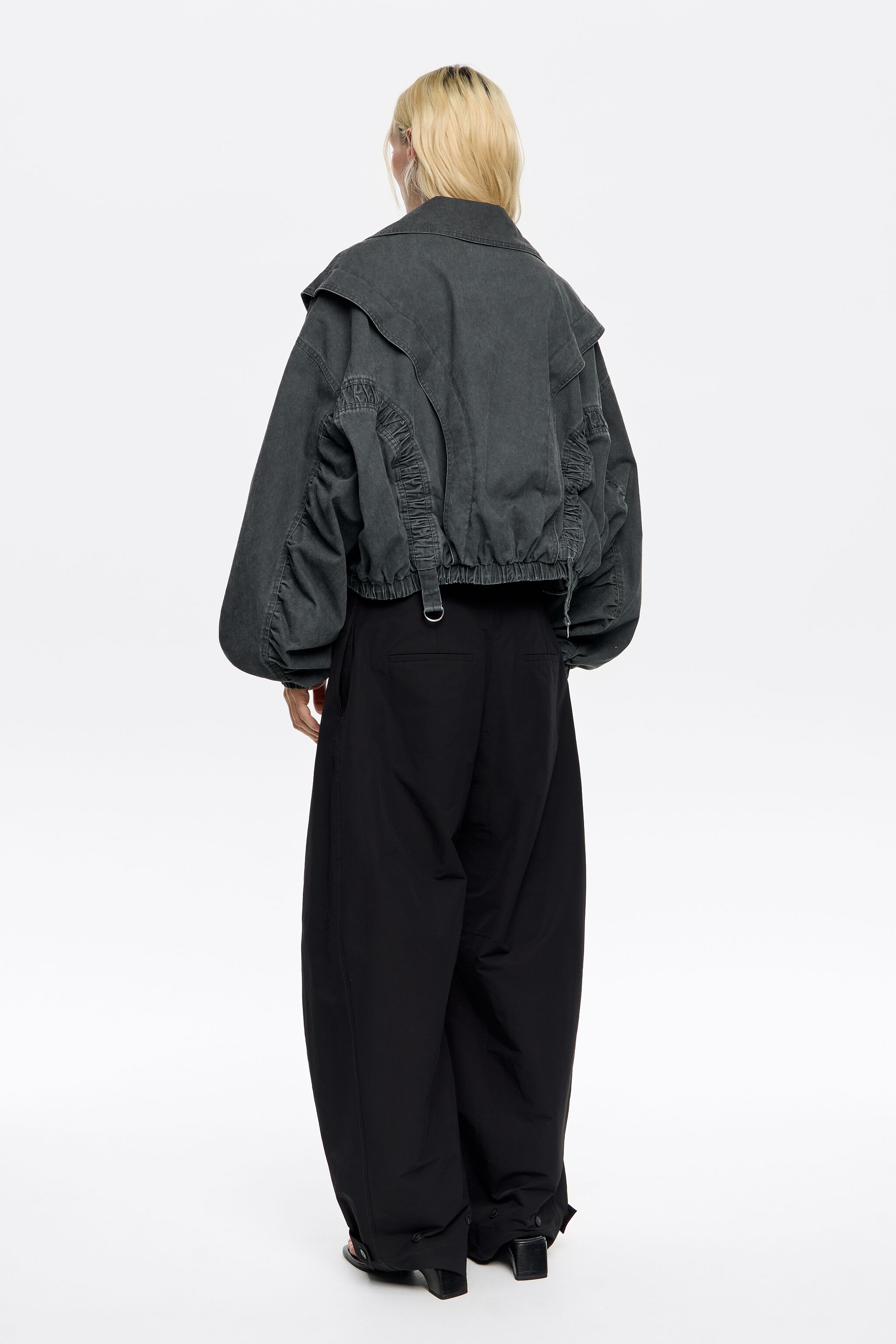 Black oversize ruched jacket