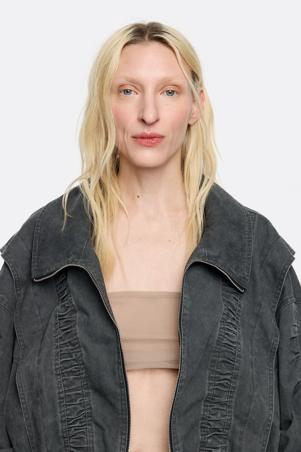 Black oversize ruched jacket