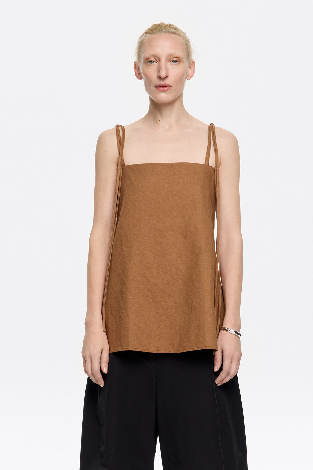 Light brown linen vest top