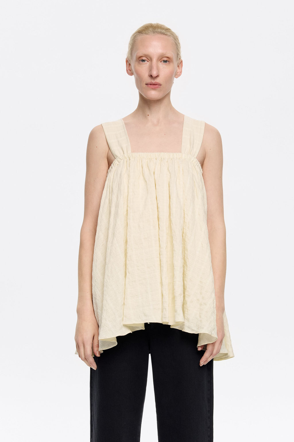Butter yellow double-ruffle top