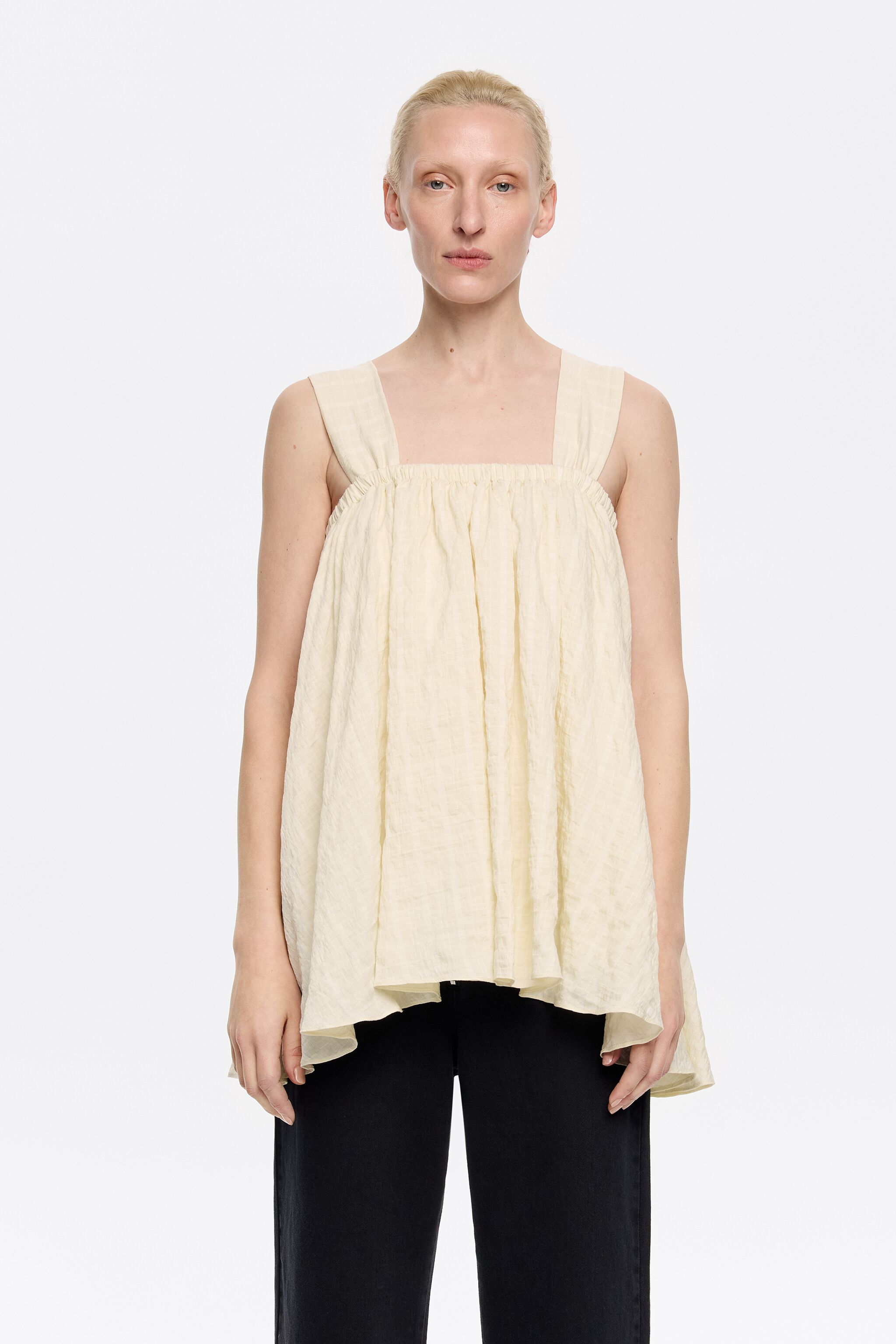 Butter yellow double-ruffle top