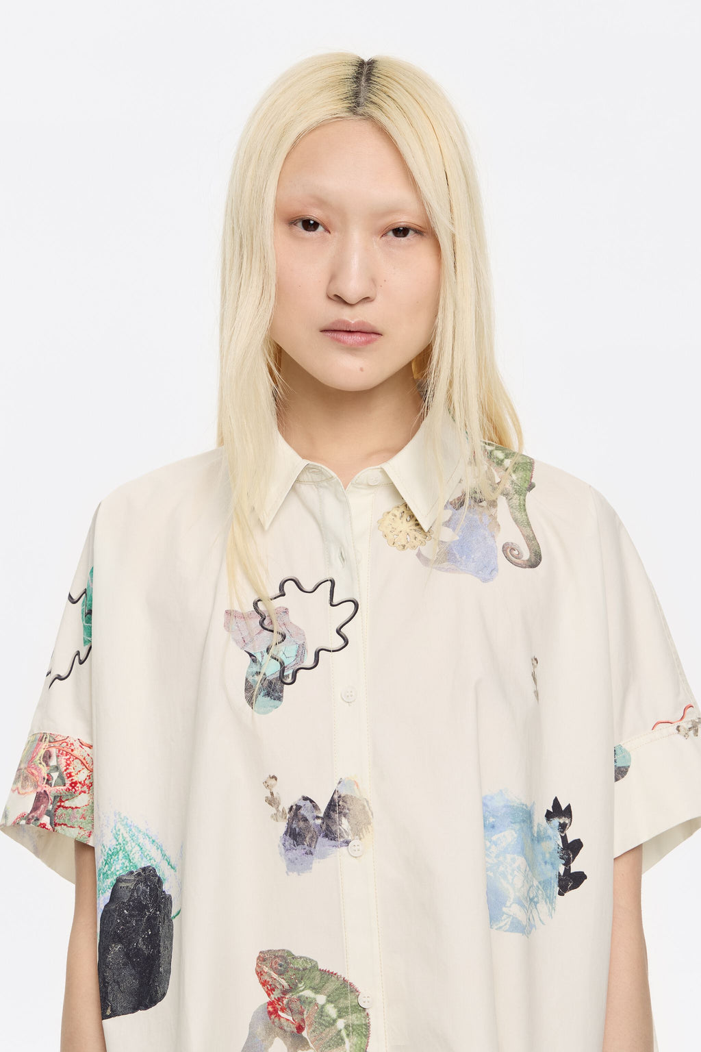 Oversize ivory Chameleon cotton shirt