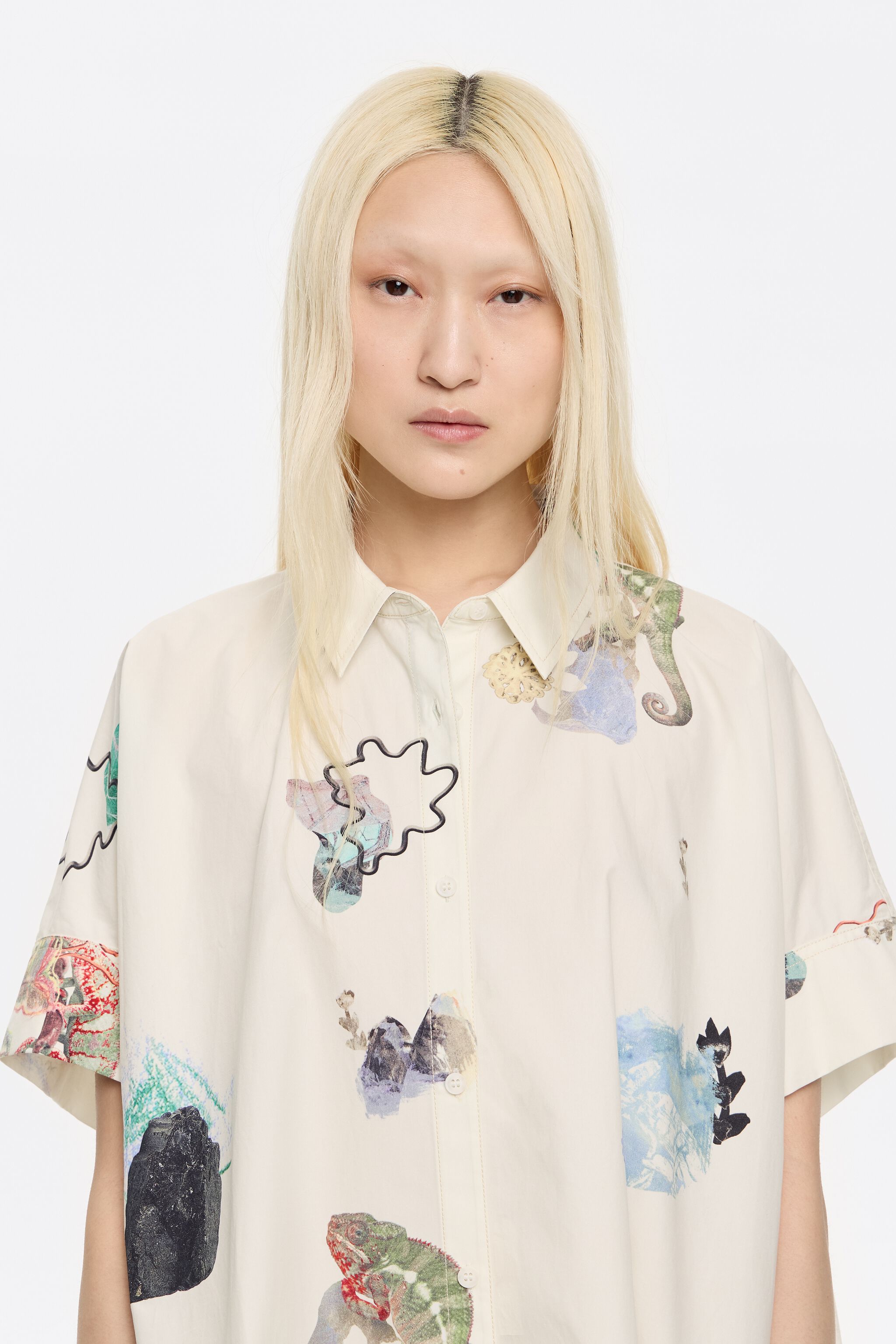 Oversize ivory Chameleon cotton shirt