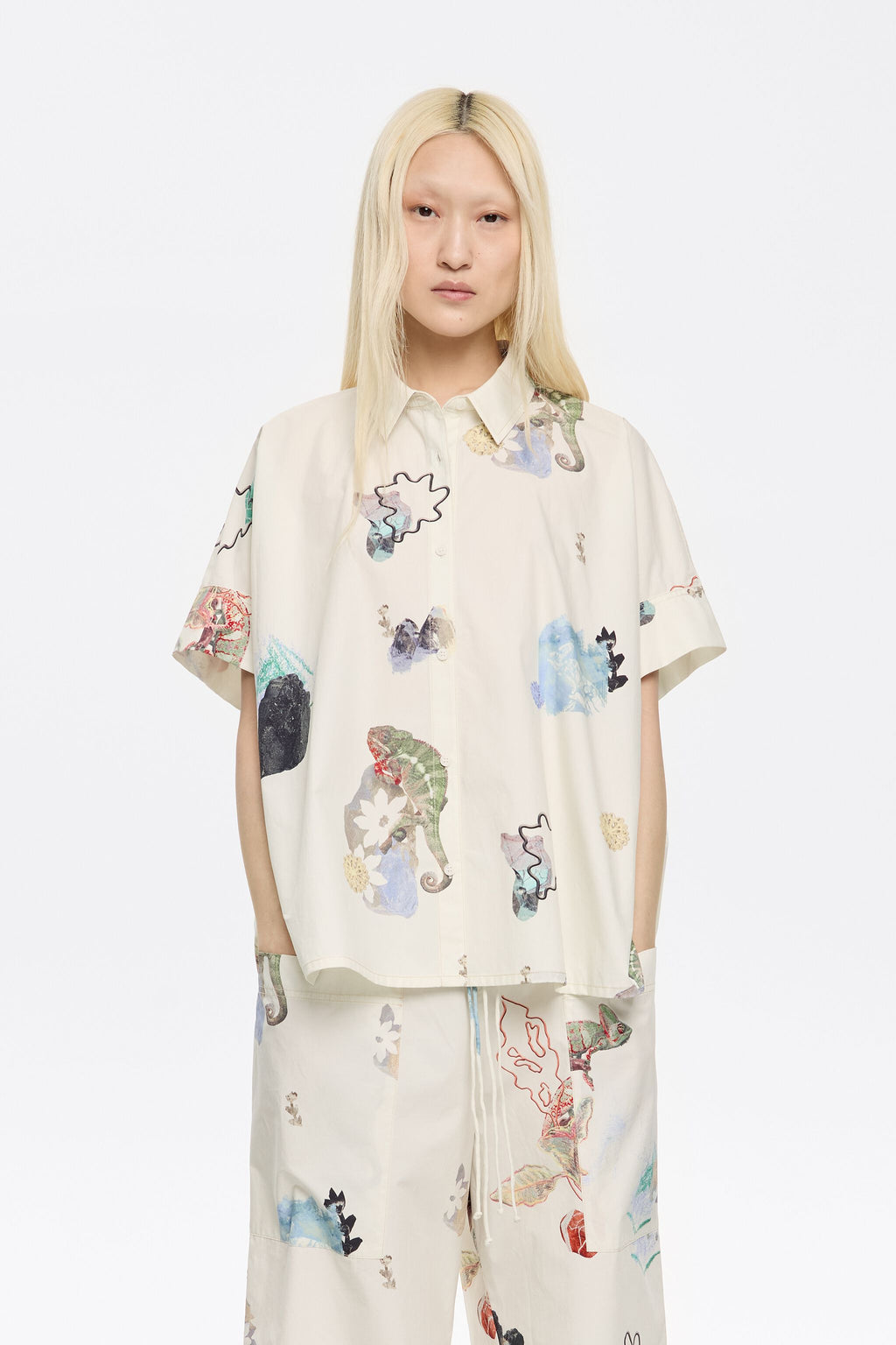Oversize ivory Chameleon cotton shirt