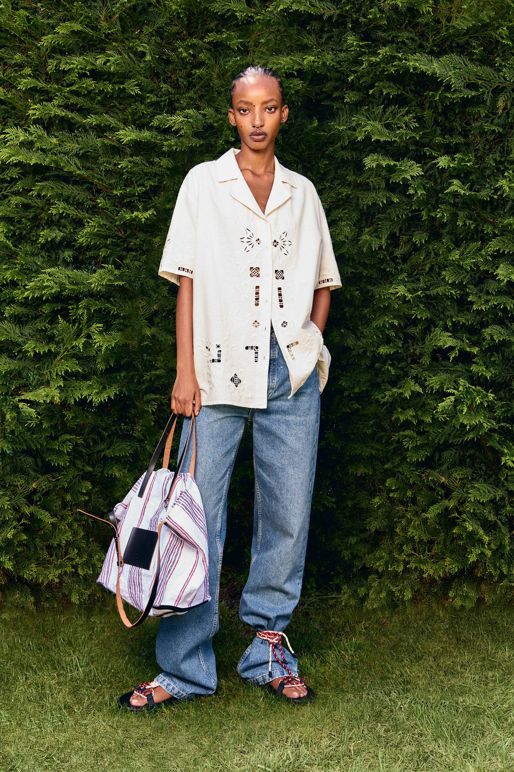 Oversize cream shirt with embroidery