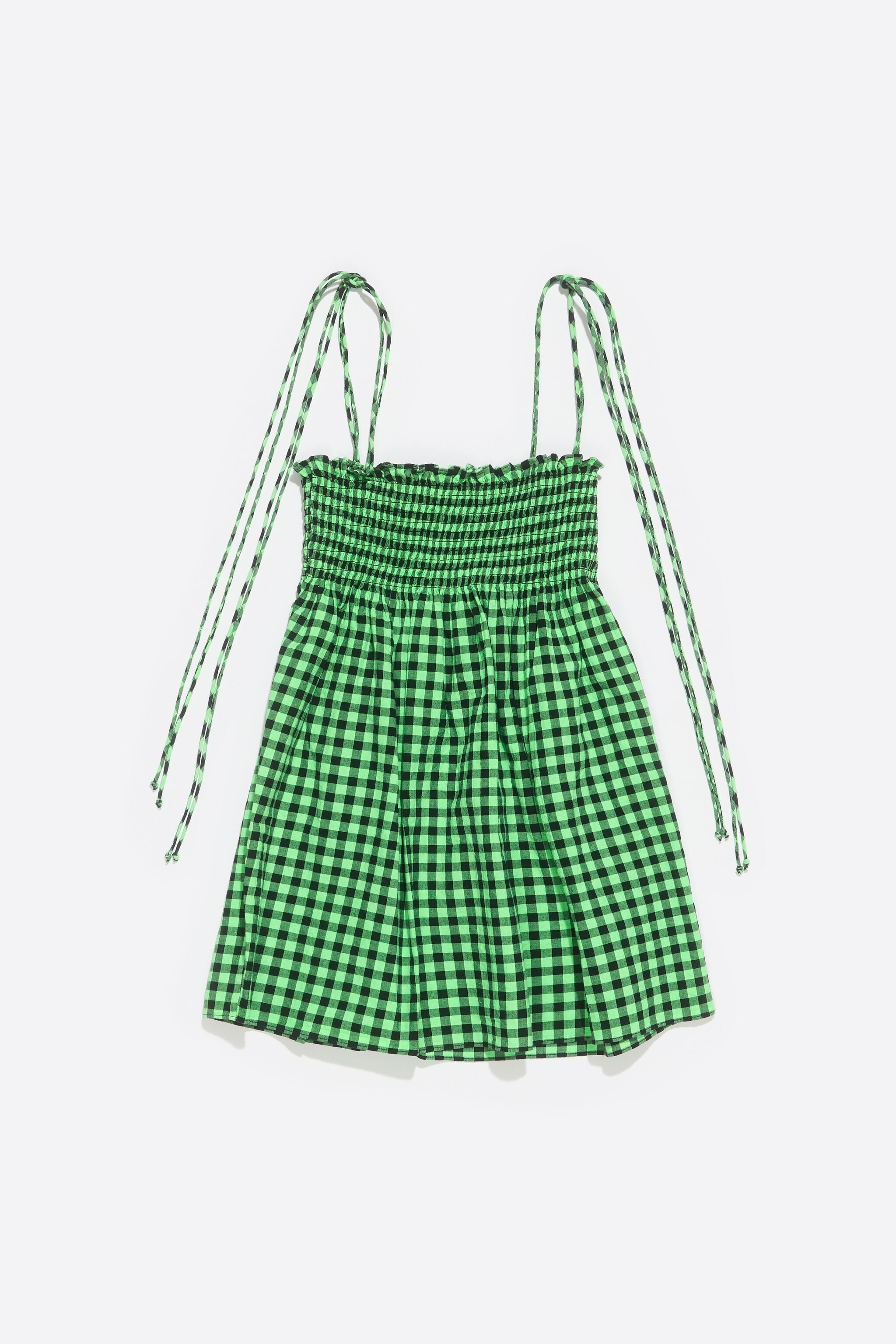 Neon green checked textured top