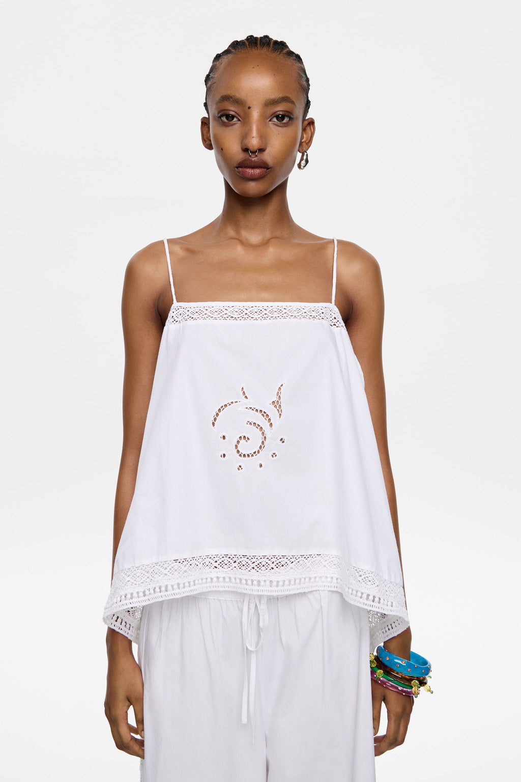 White embroidered vest top
