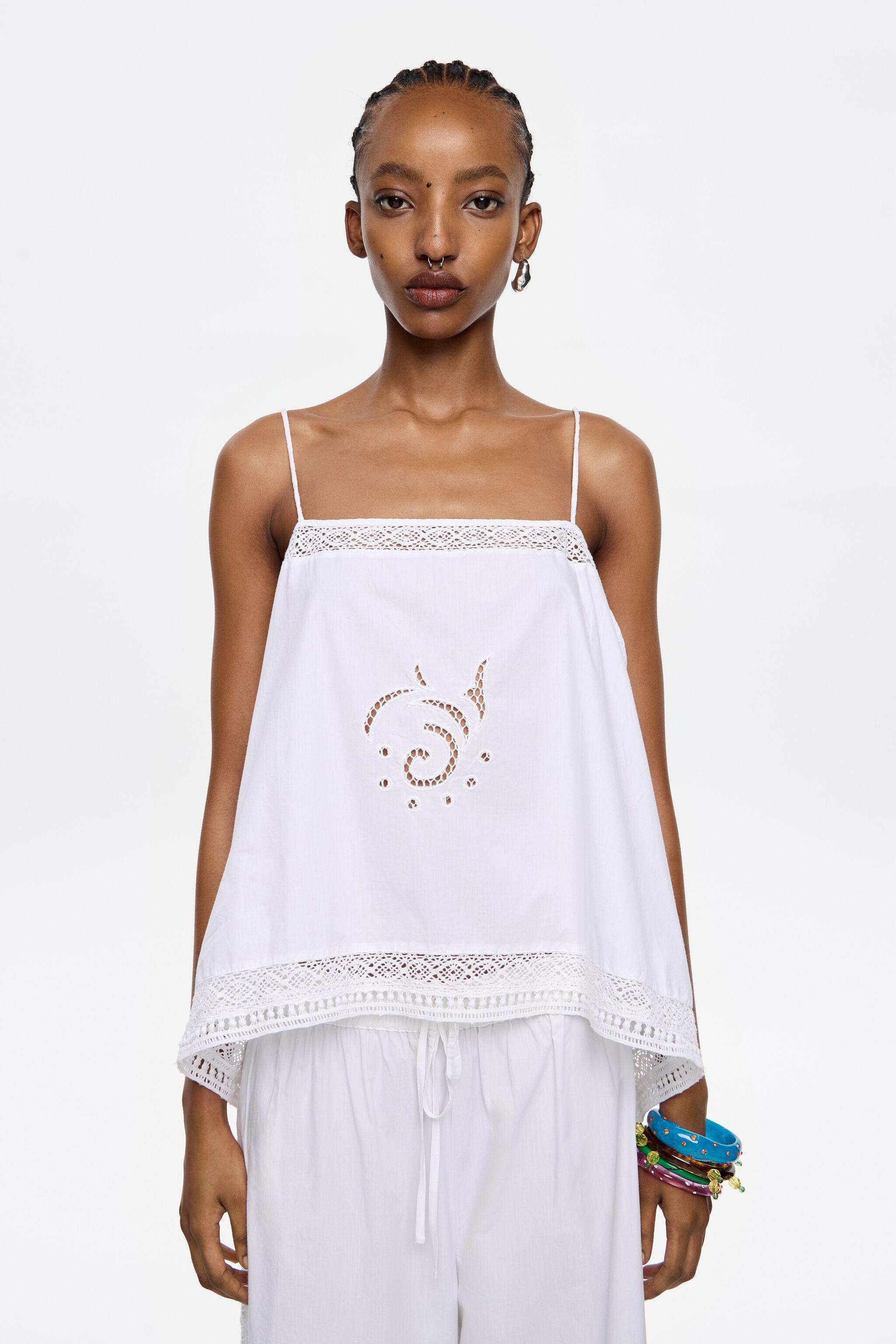 White embroidered vest top
