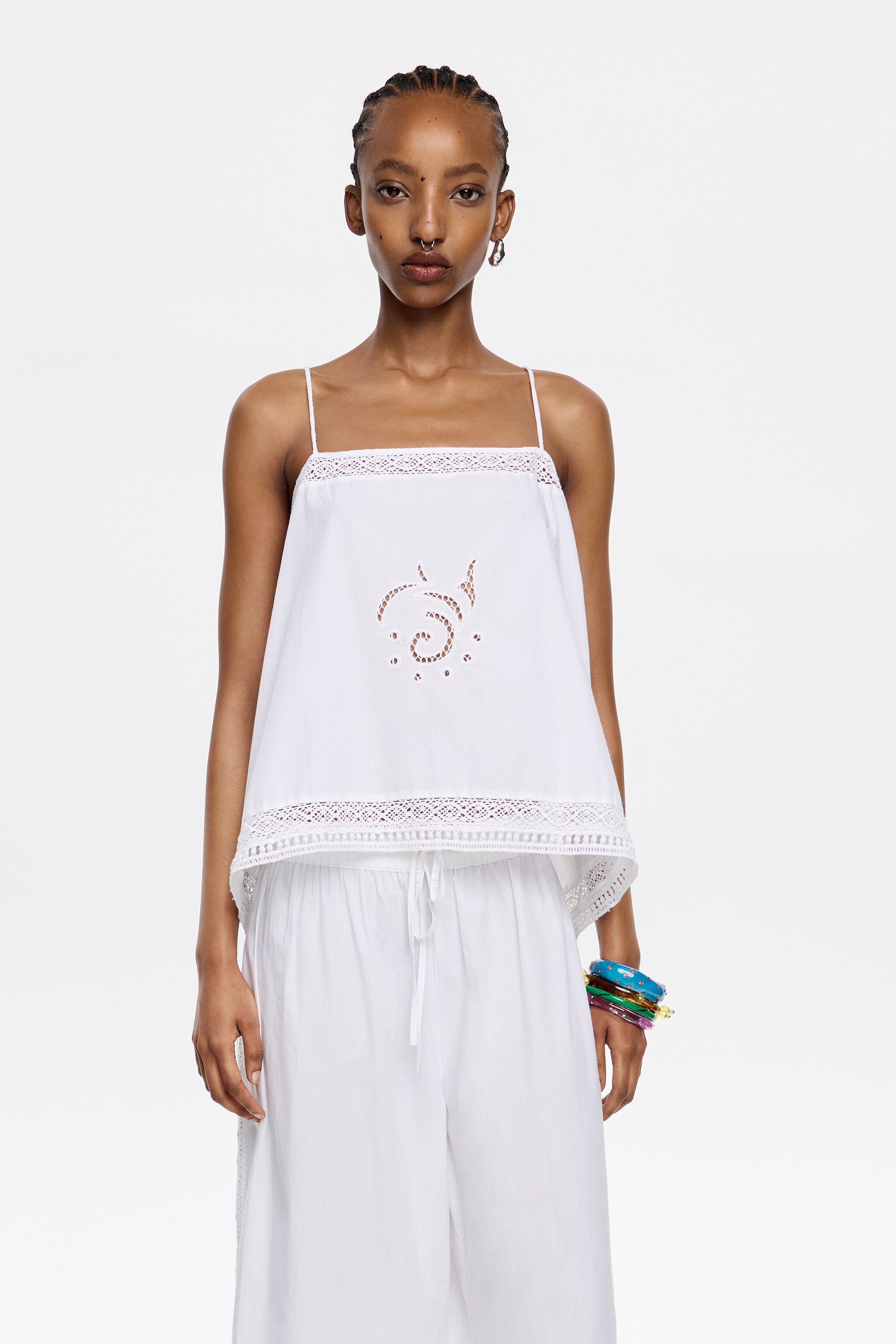 White embroidered vest top