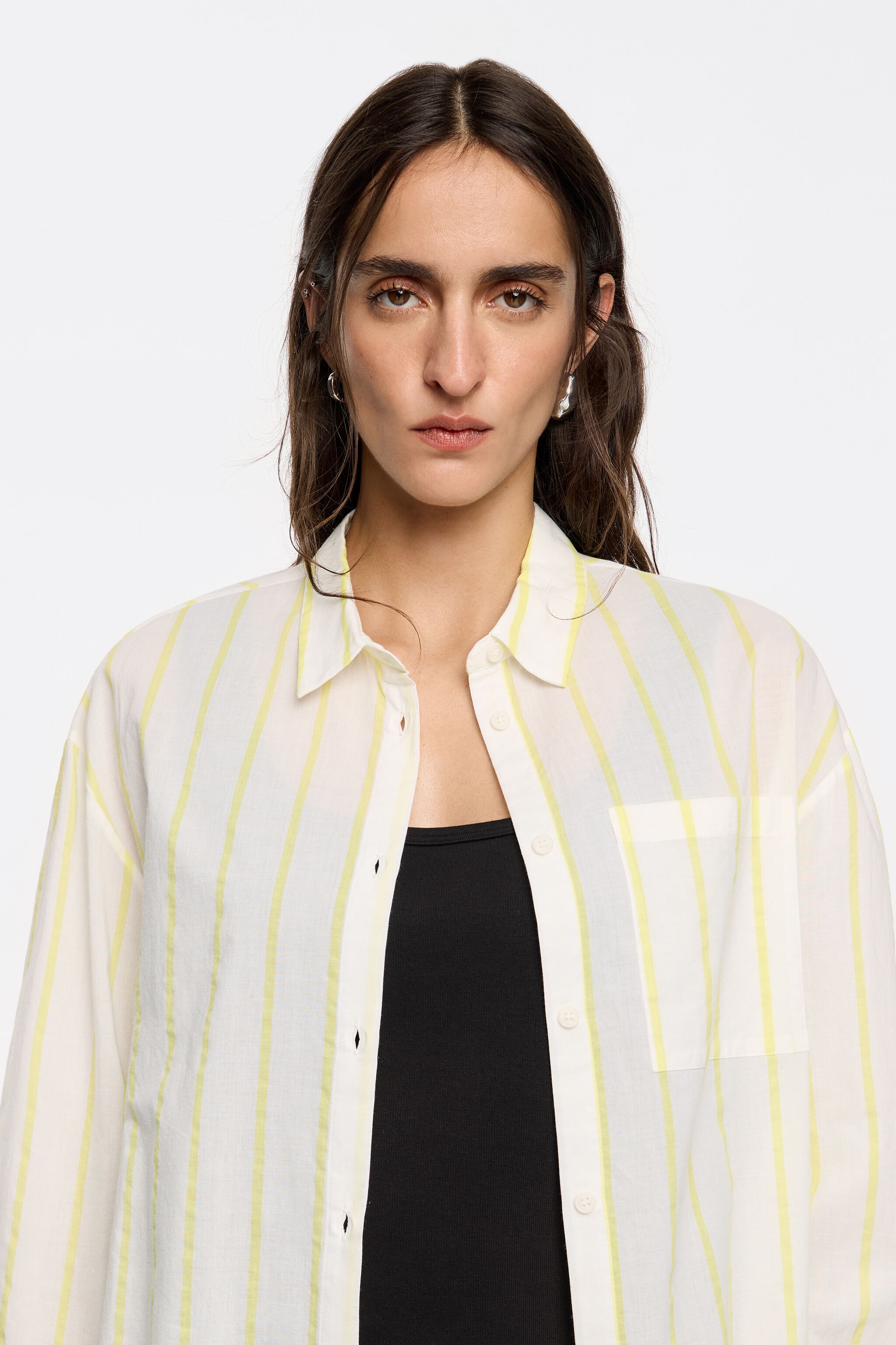Yellow striped shirt with back knot