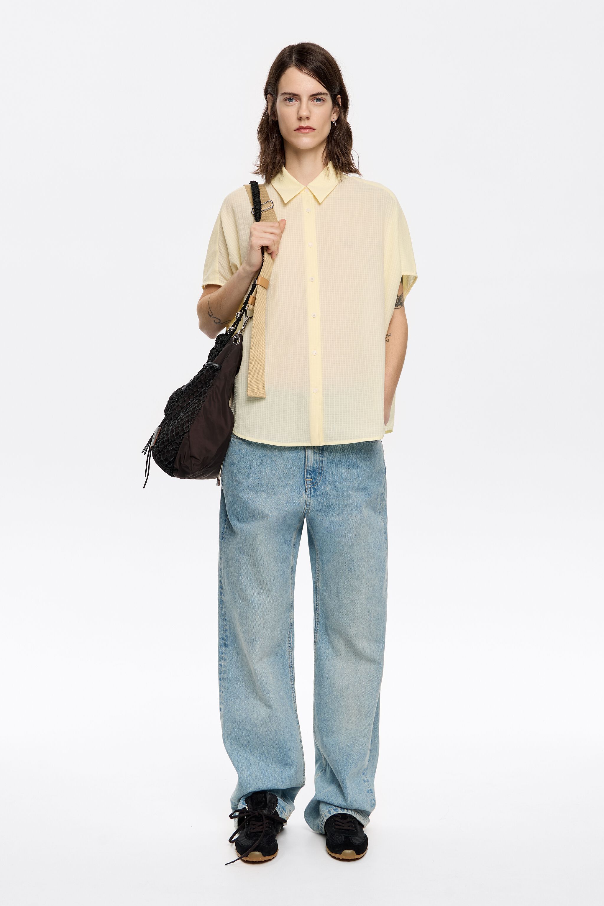 Yellow textured cape shirt